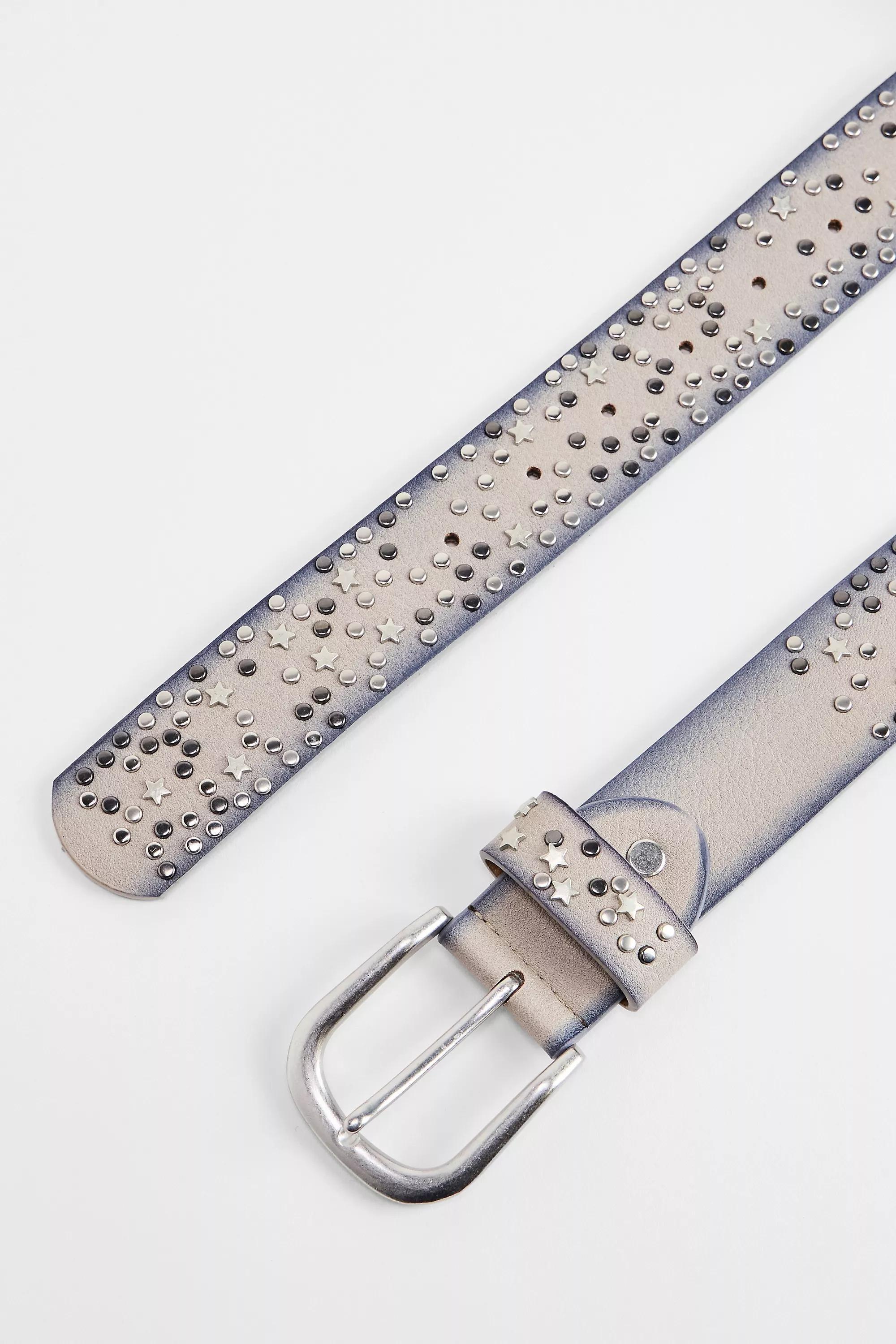 Grey Uo Faux Leather Embellished Belt, GREY, large image number 2