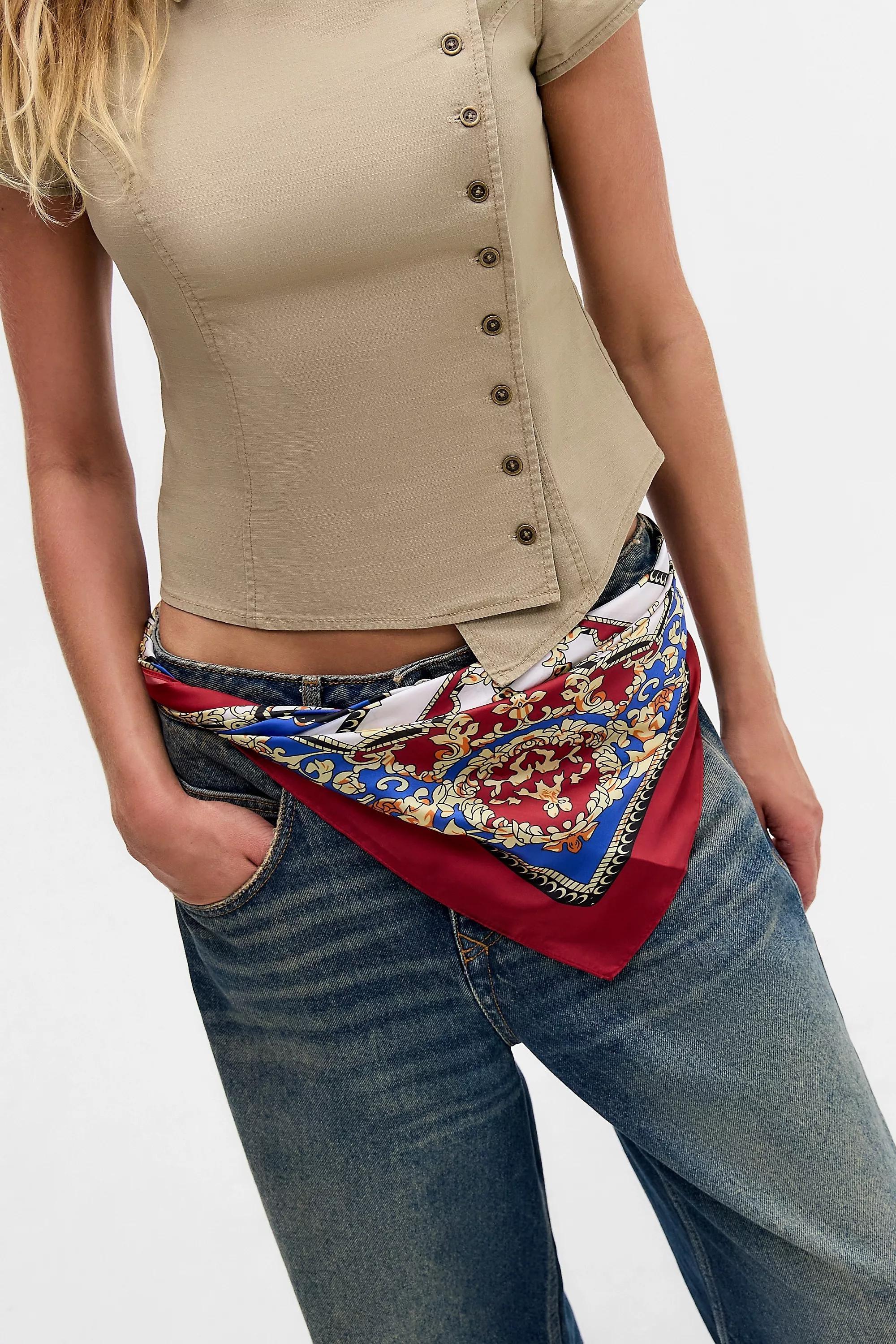 Red Uo Silky Mosaic Print Headscarf, RED, large image number 2