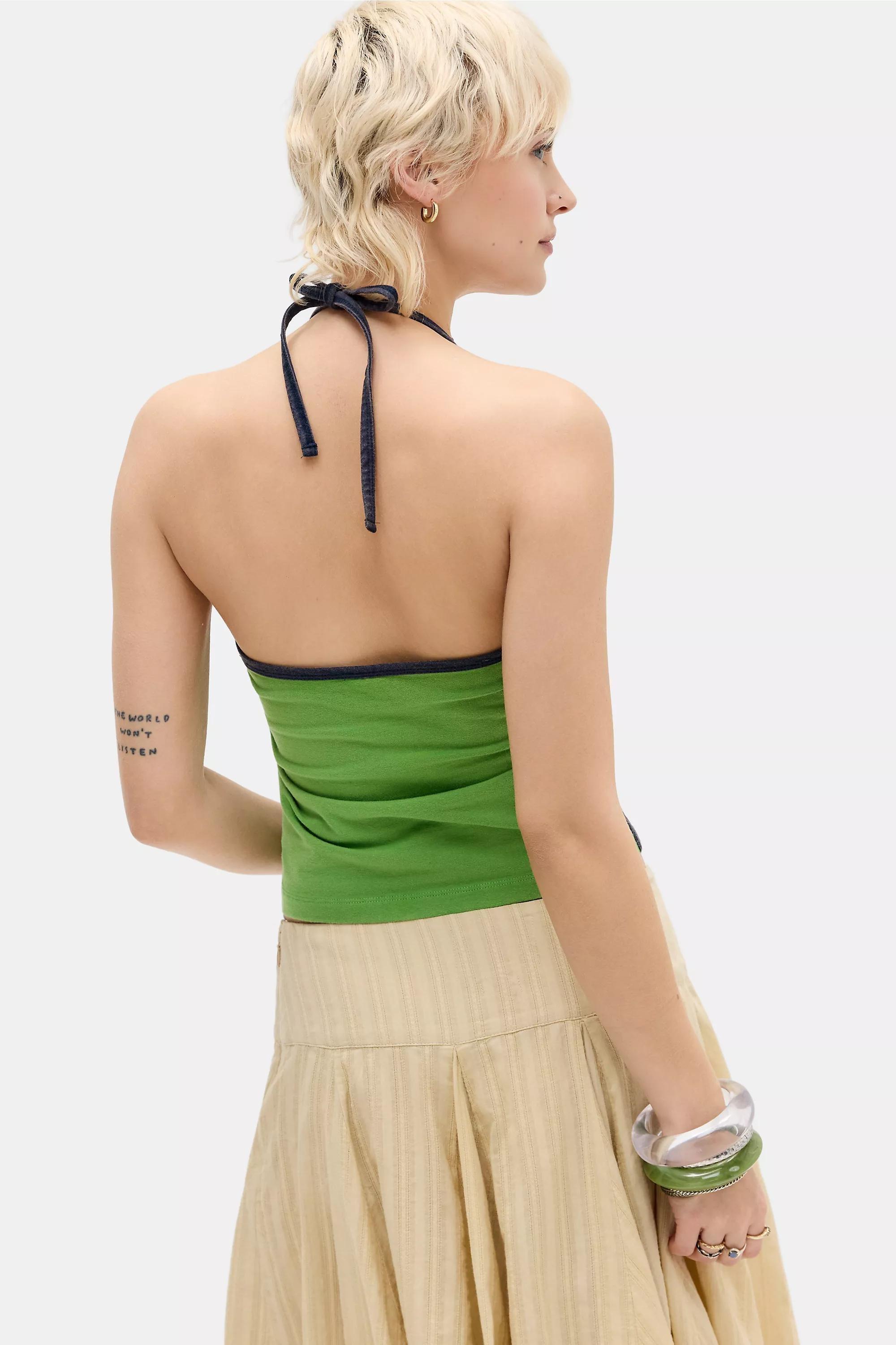 Green Uo 98 Tie Neck Halter Top, GRN, large image number 3