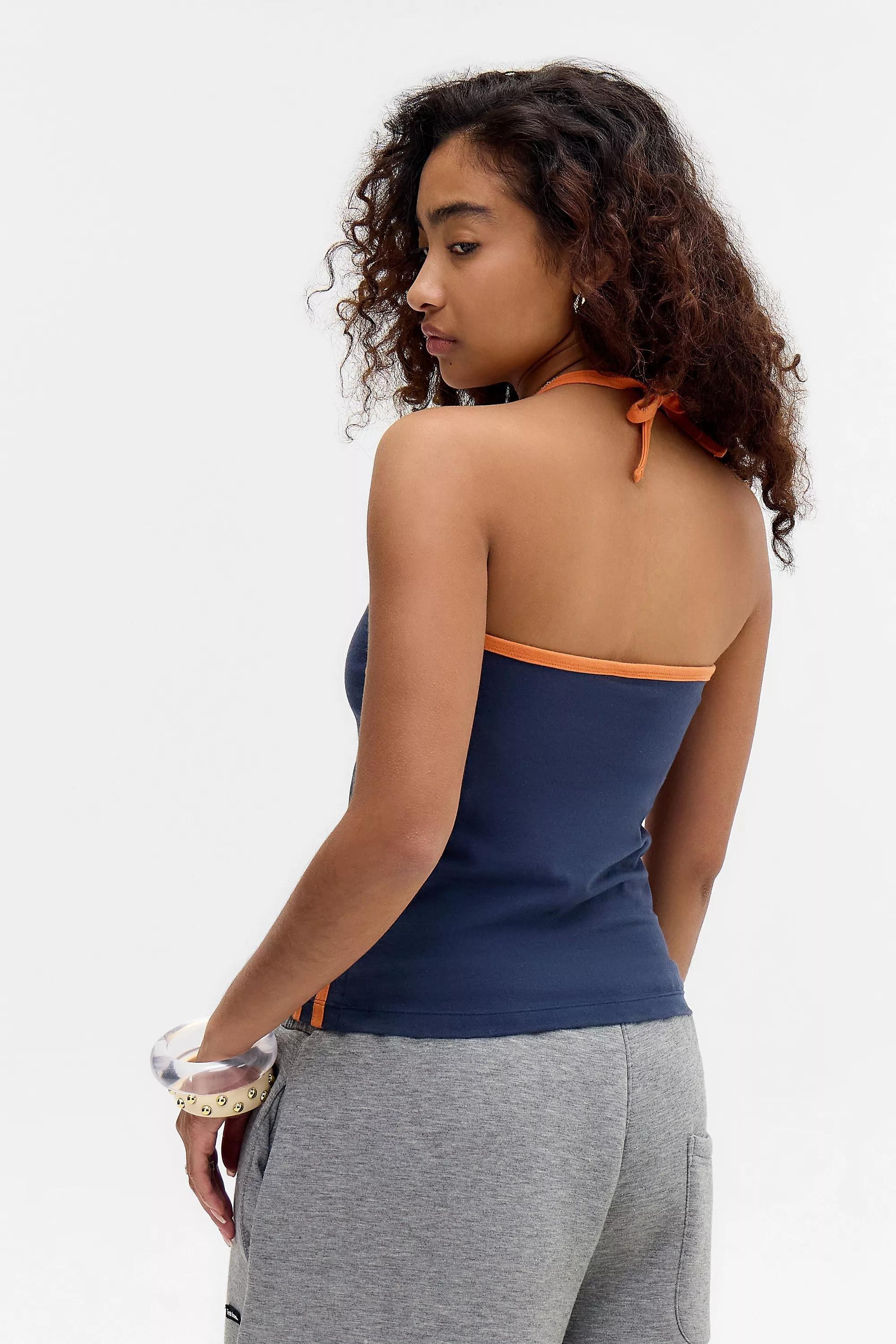 Navy Uo 98 Tie Neck Halter Top, NAVY, large image number 3