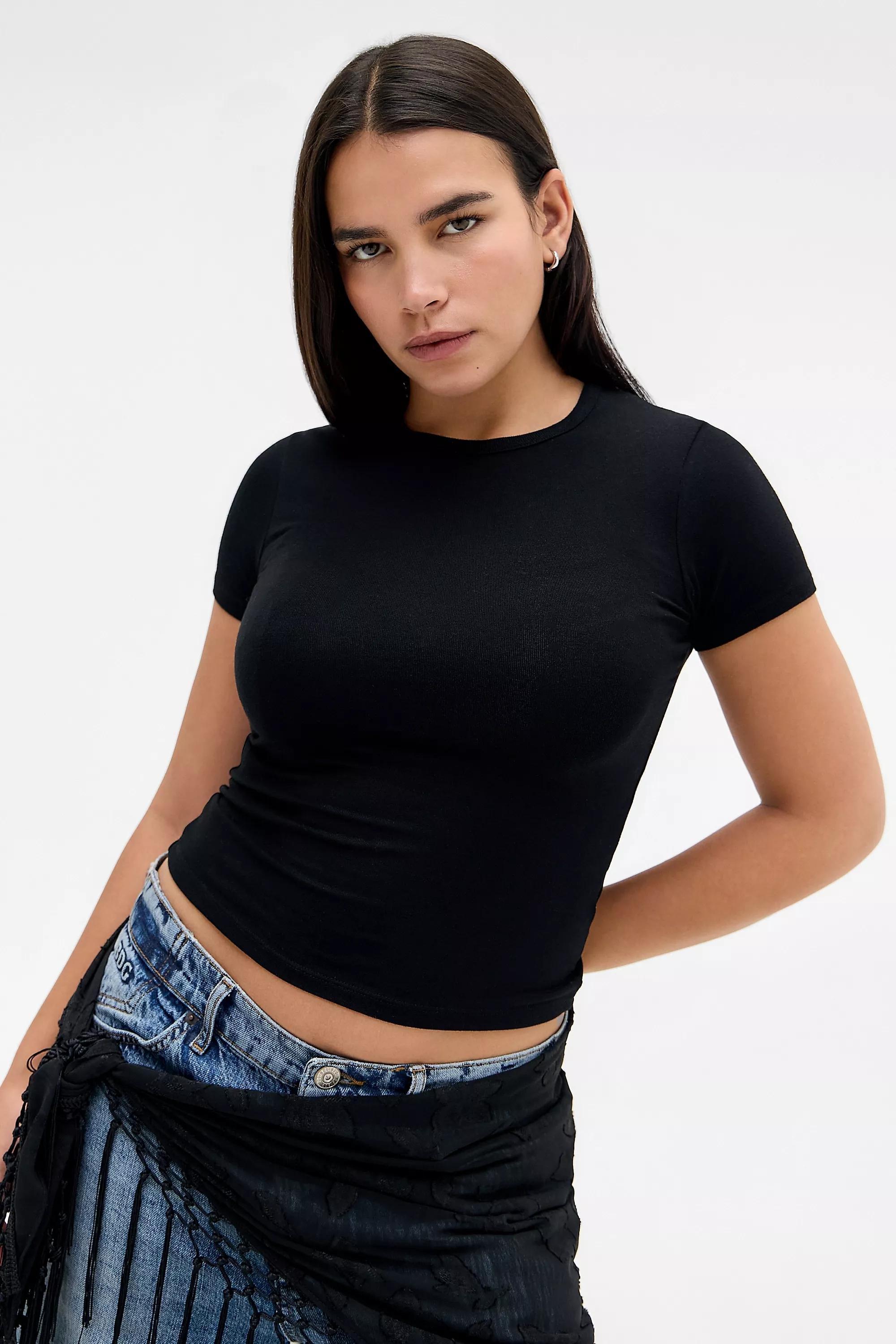 Black Bdg Sheer Cropped T-Shirt, BLK, medium