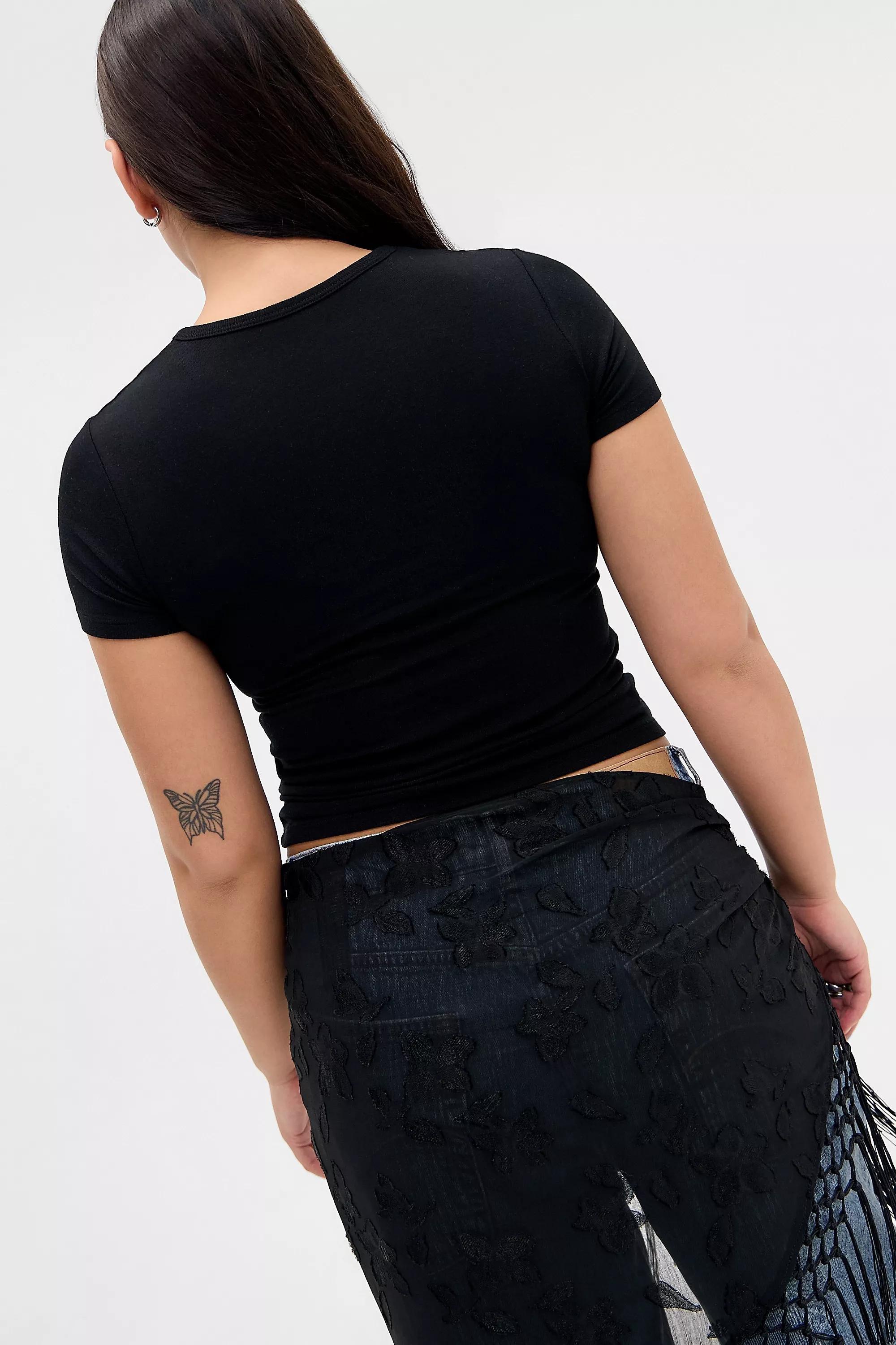 Black Bdg Sheer Cropped T-Shirt, BLK, large image number 2