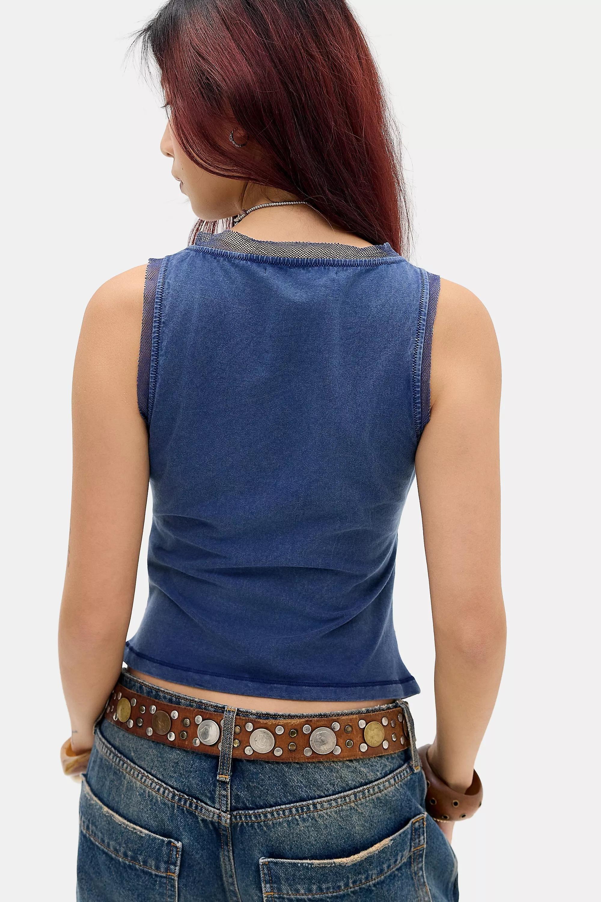 Navy Kimchi Blue Denise Ruched Tank Top, NAVY, large image number 3