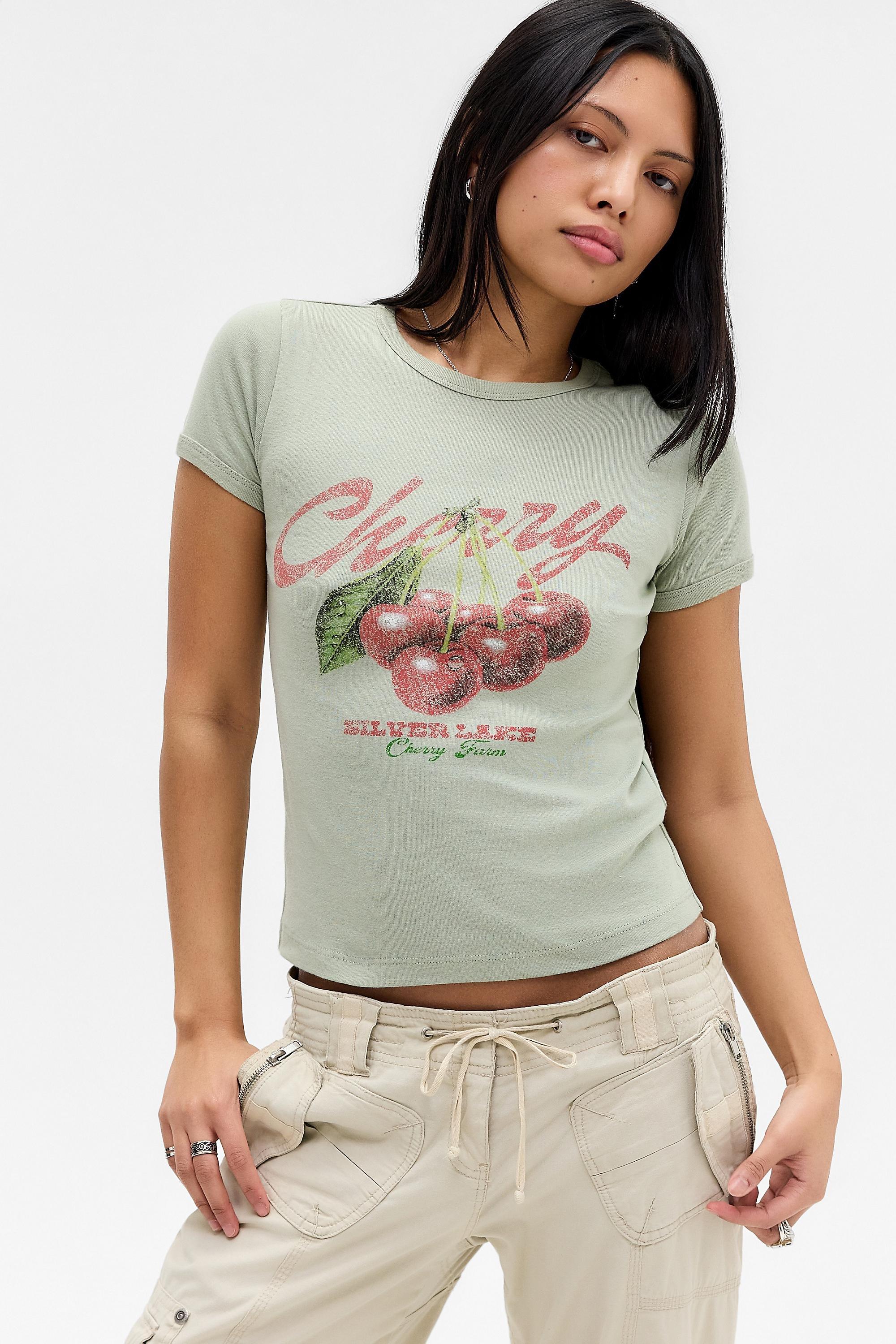 Green Uo Cherry Silver Lake T-Shirt, LT GREEN, large image number 0