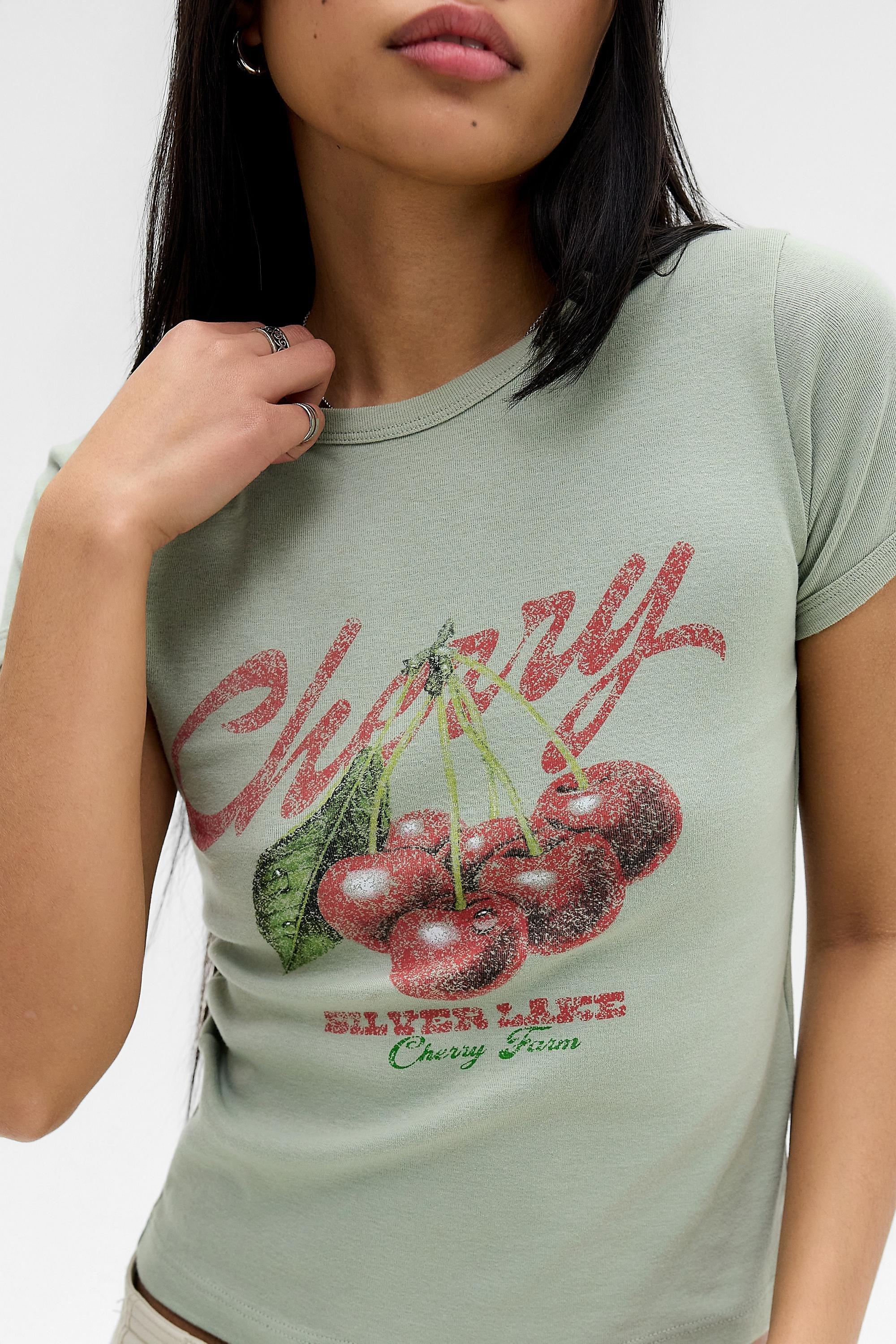 Green Uo Cherry Silver Lake T-Shirt, LT GREEN, large image number 1