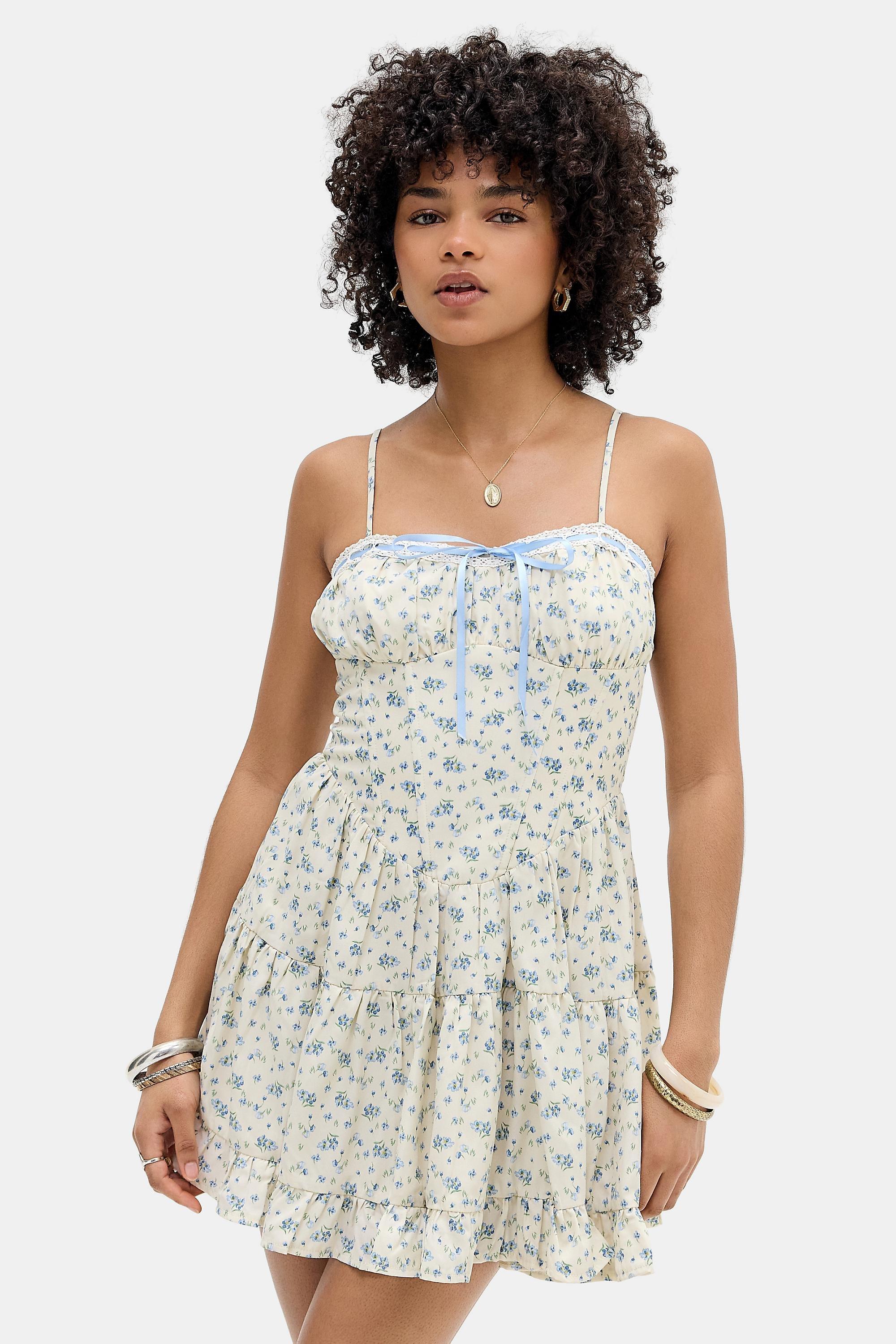 White Kiss The Sky Uo Villa Ditsy Print Dress, CREME, large image number 1