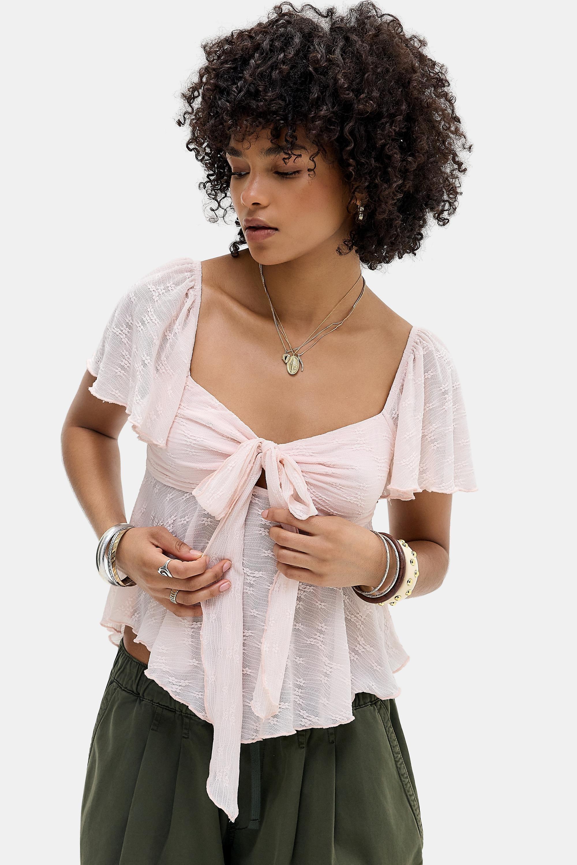 Pink Kiss The Sky Uo Minka Short Sleeve Lace Top, PINK, large image number 1