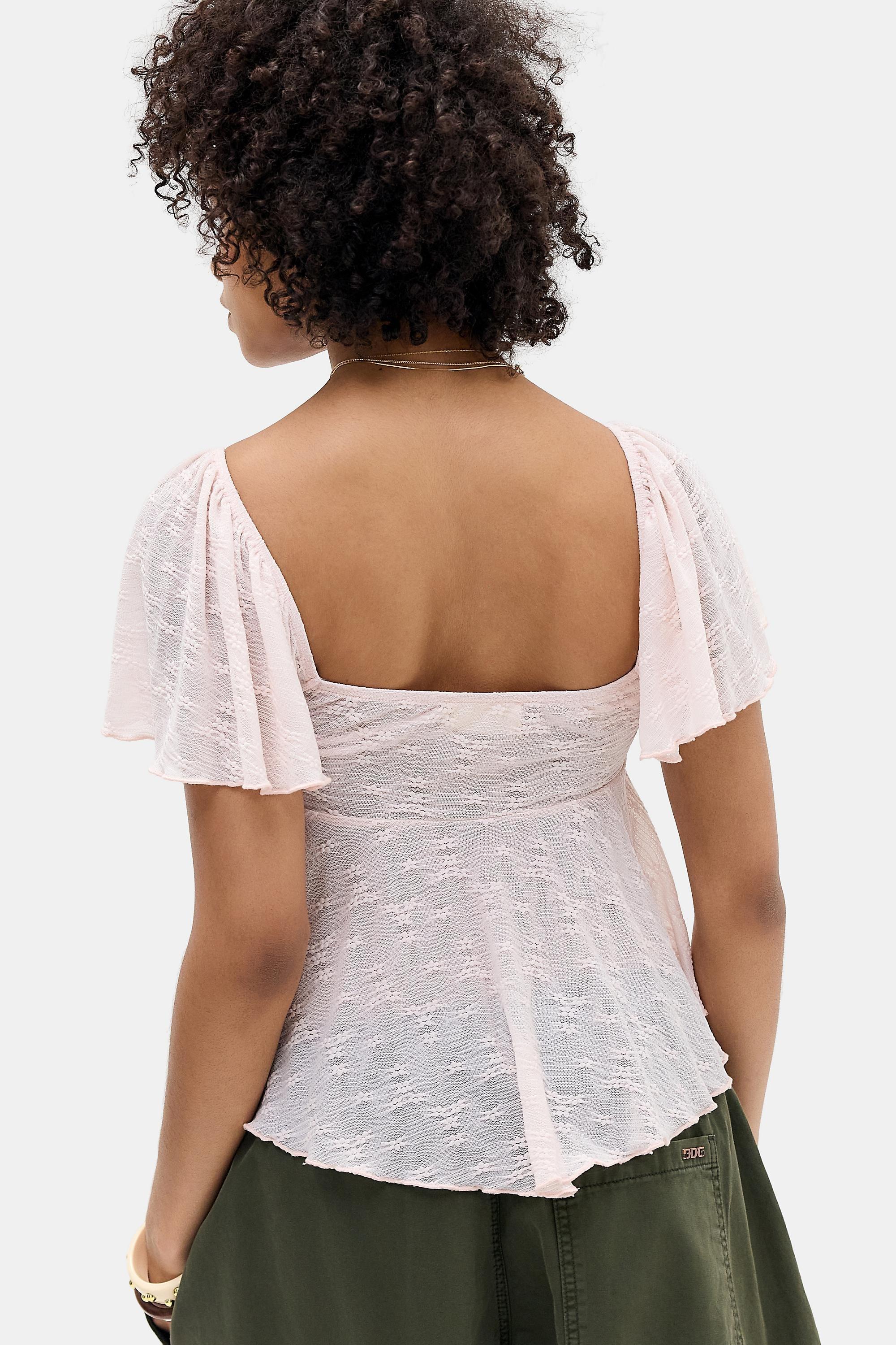 Pink Kiss The Sky Uo Minka Short Sleeve Lace Top, PINK, large image number 3