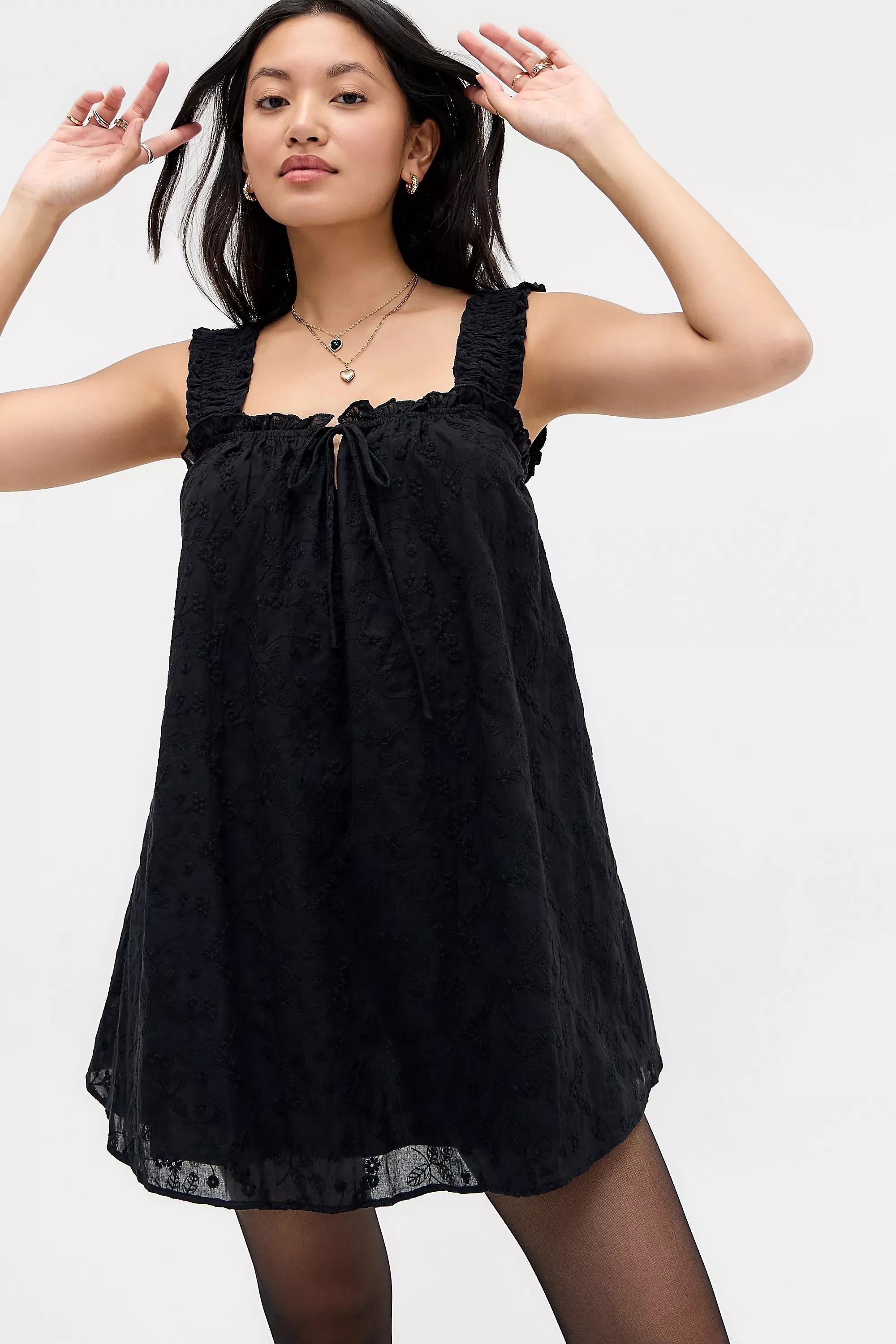 Black Kiss The Sky Malta Broderie Babydoll Dress, BLK, large image number 0