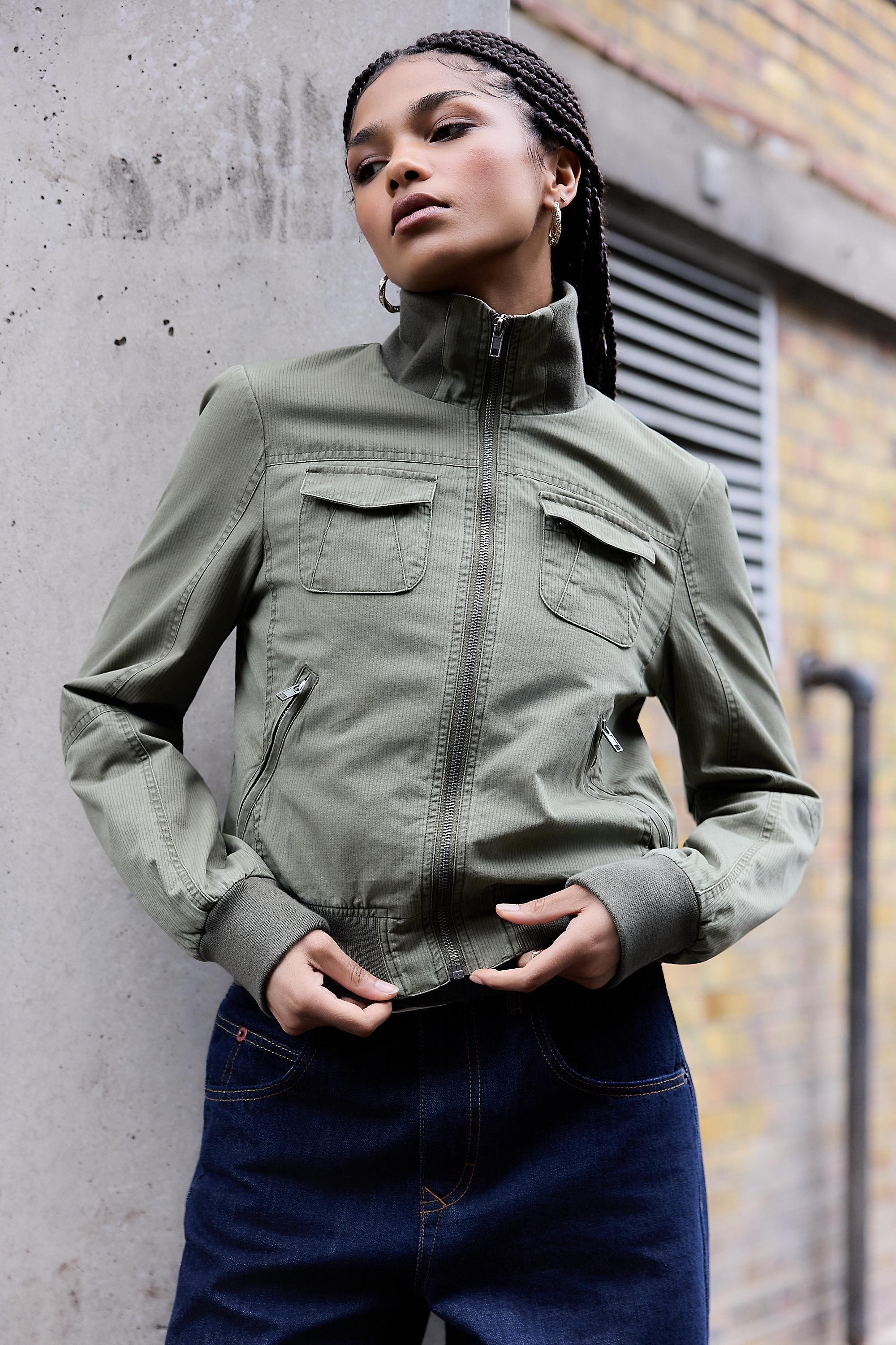Khaki Bdg Romy Cotton Jacket, KHAKI, large image number 0