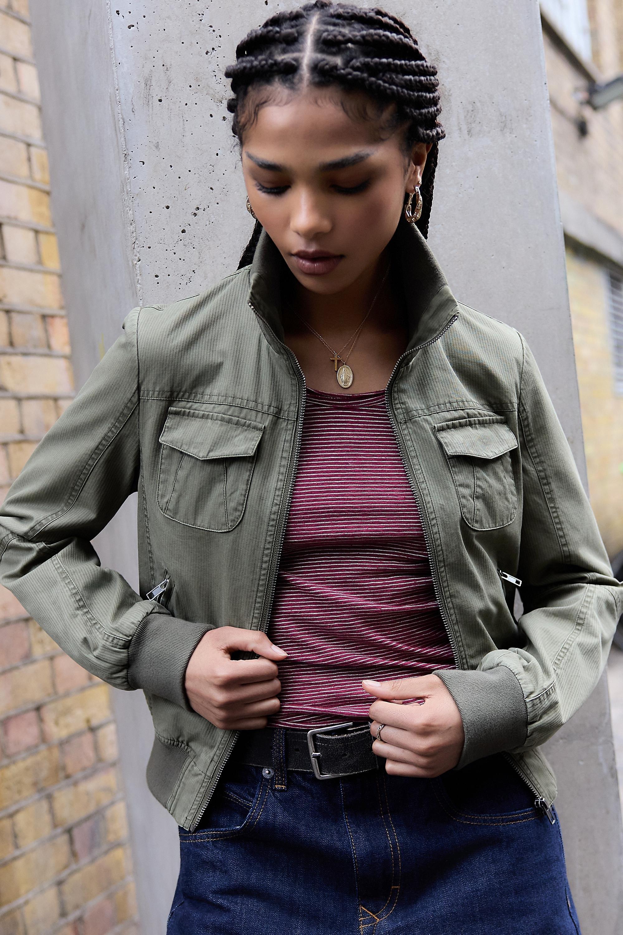 Khaki Bdg Romy Cotton Jacket, KHAKI, large image number 1