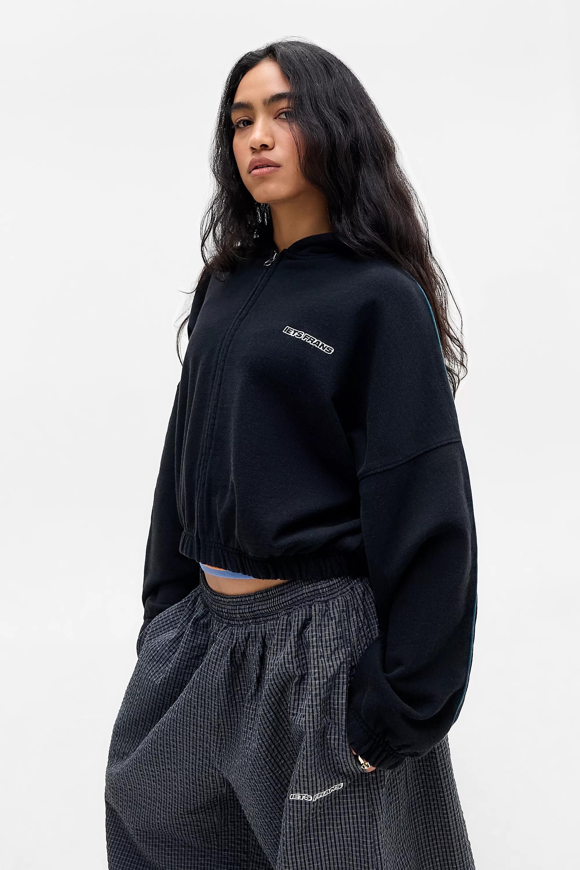 Black iets frans... Zip-Through Bubble Hem Hoodie, BLK, medium