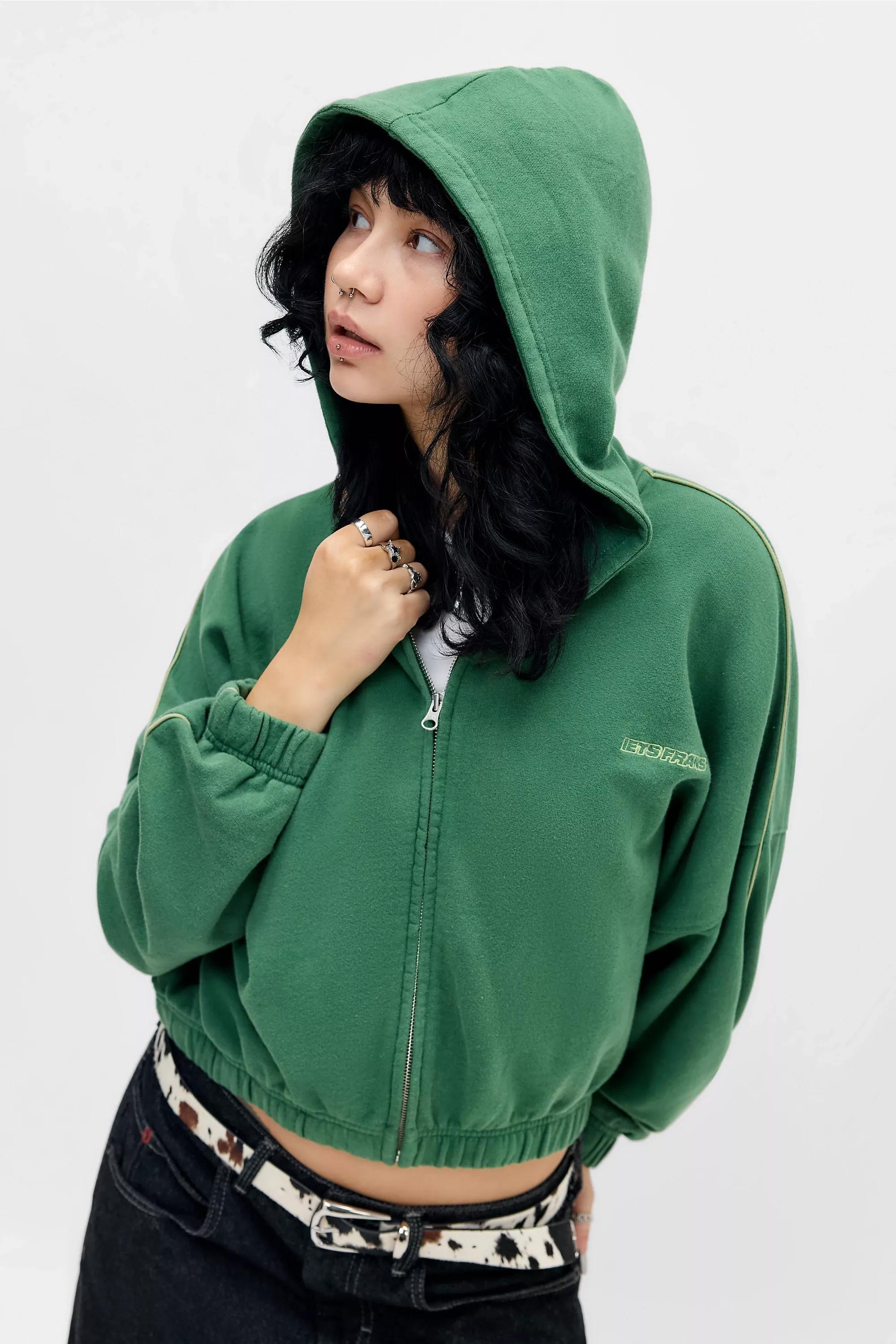 Green iets frans... Green Zip-Through Bubble Hem Hoodie, D GREEN, large image number 0