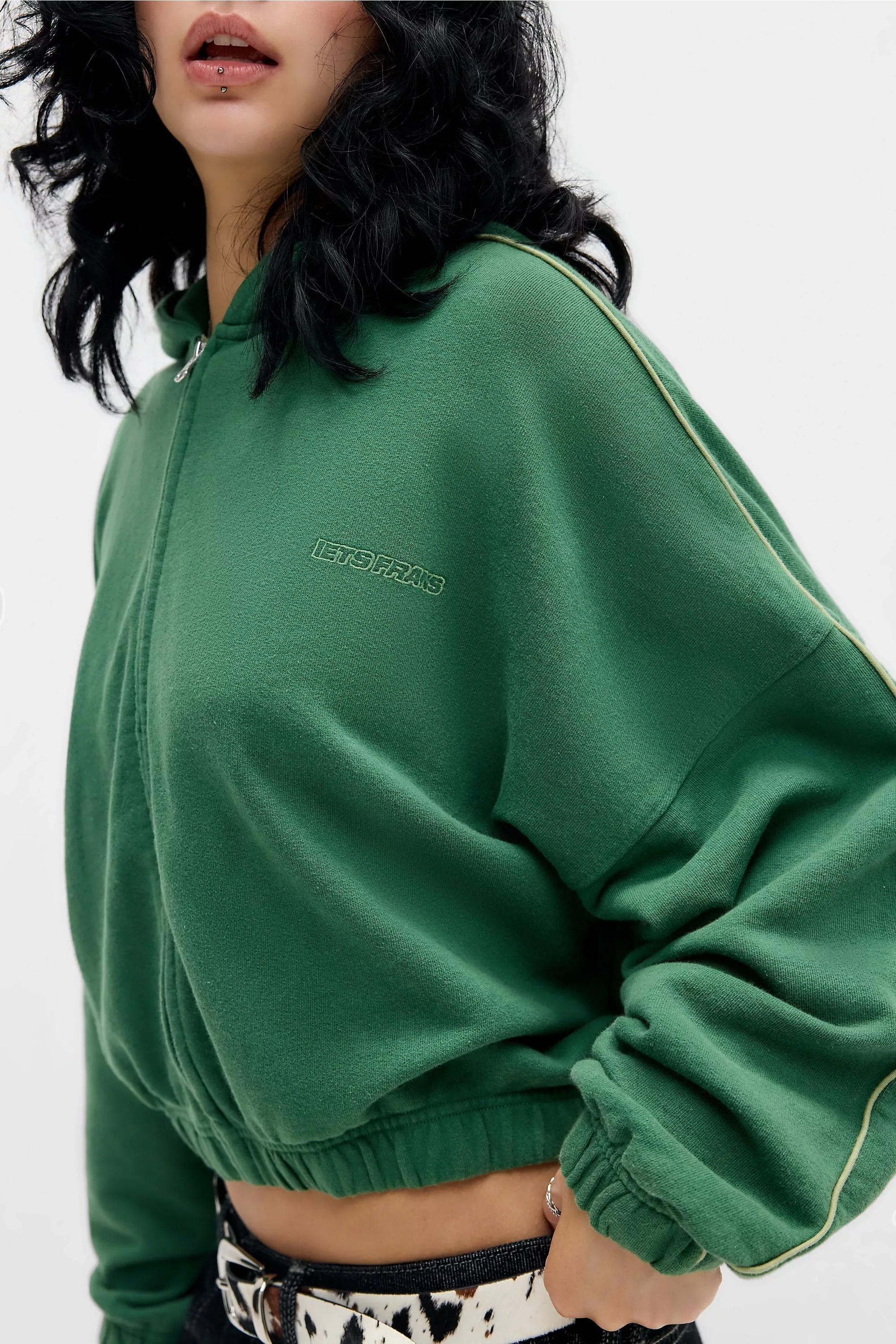 Green iets frans... Green Zip-Through Bubble Hem Hoodie, D GREEN, large image number 1