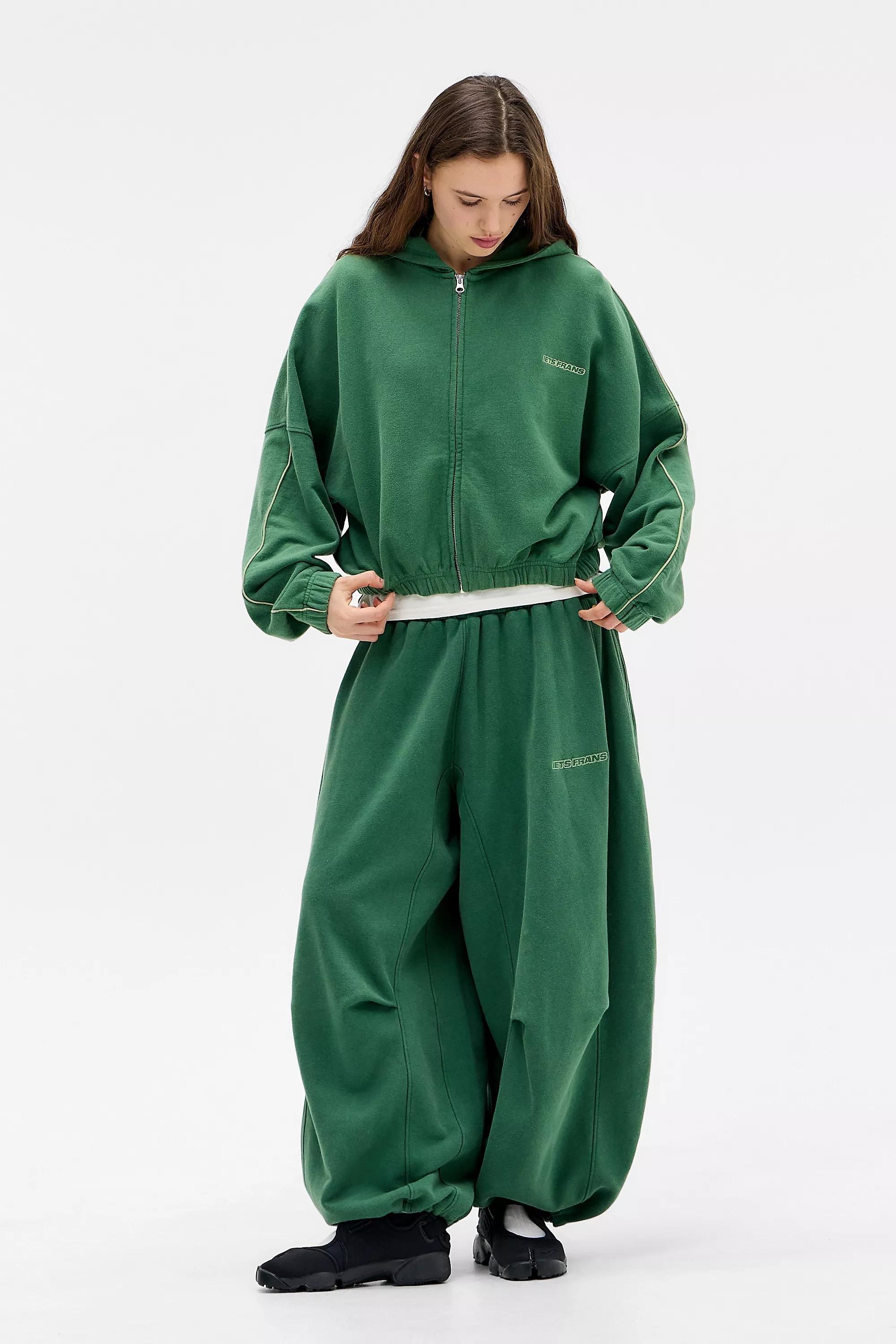 Green iets frans... Green Zip-Through Bubble Hem Hoodie, D GREEN, large image number 2