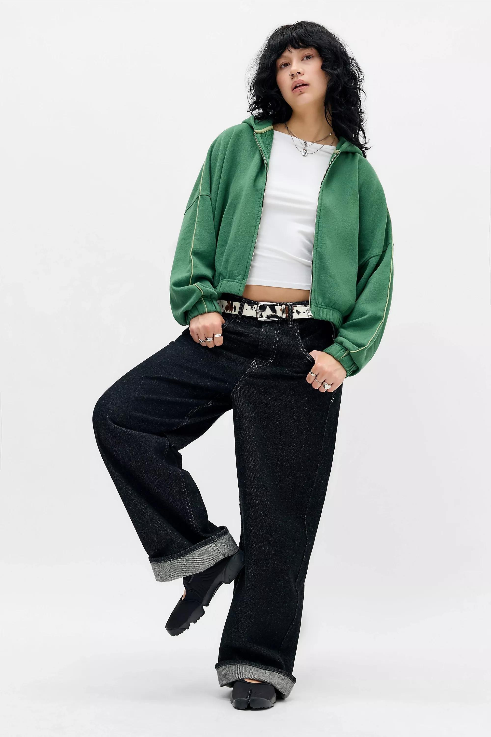 Green iets frans... Green Zip-Through Bubble Hem Hoodie, D GREEN, large image number 3