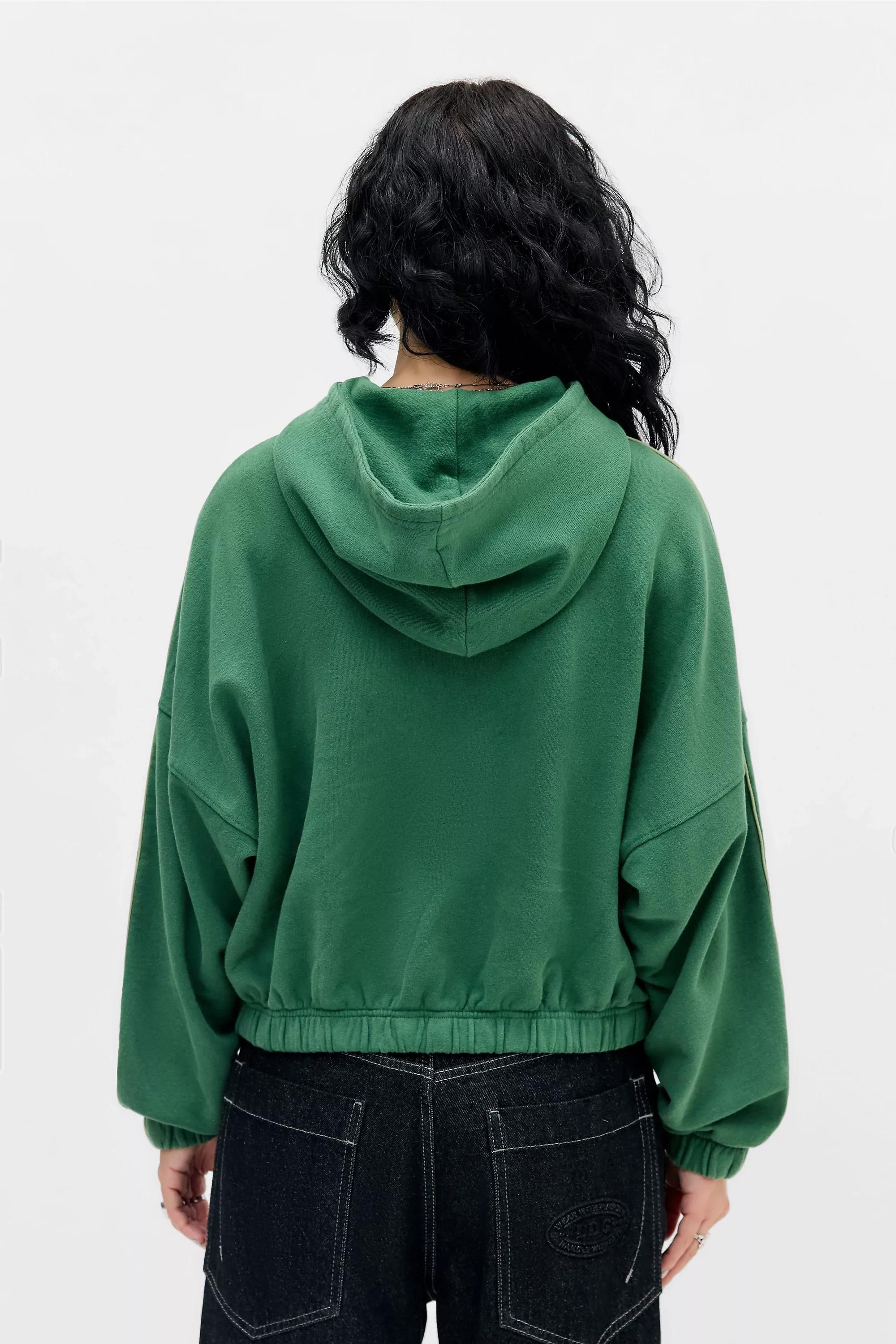 Green iets frans... Green Zip-Through Bubble Hem Hoodie, D GREEN, large image number 4