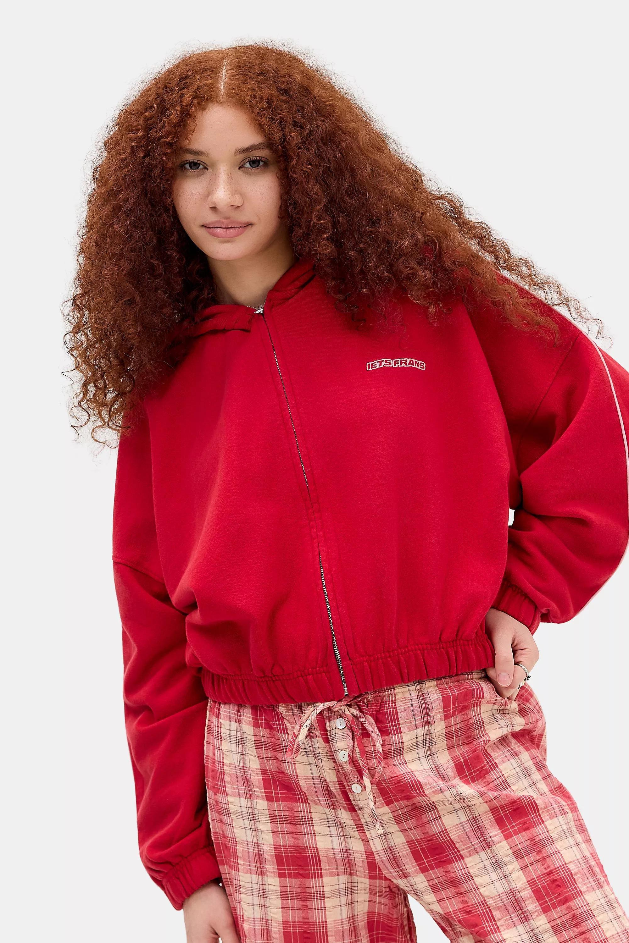 iets frans... Zip-Through Bubble Hem Hoodie, RED, large image number 0