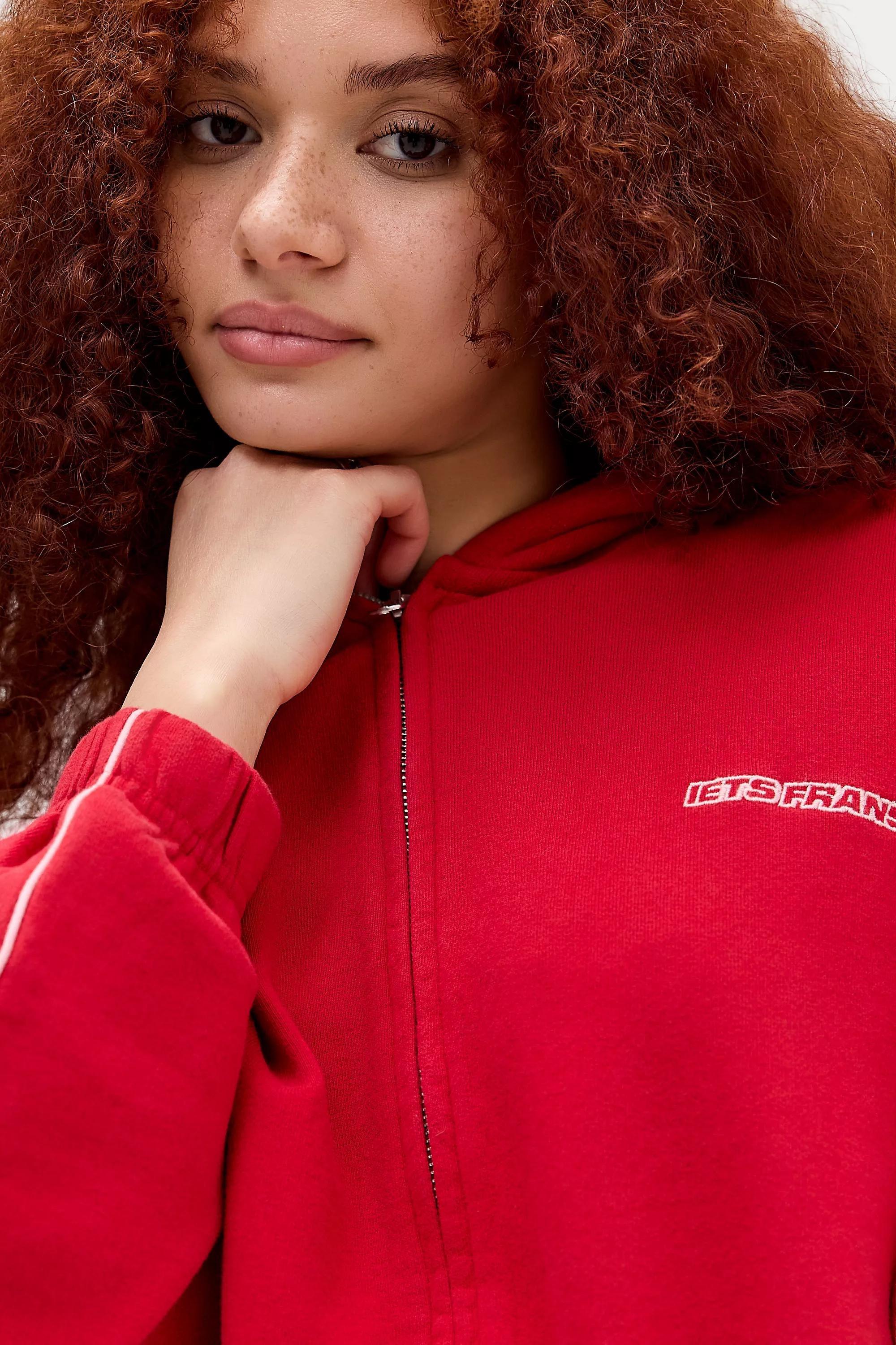 iets frans... Zip-Through Bubble Hem Hoodie, RED, medium