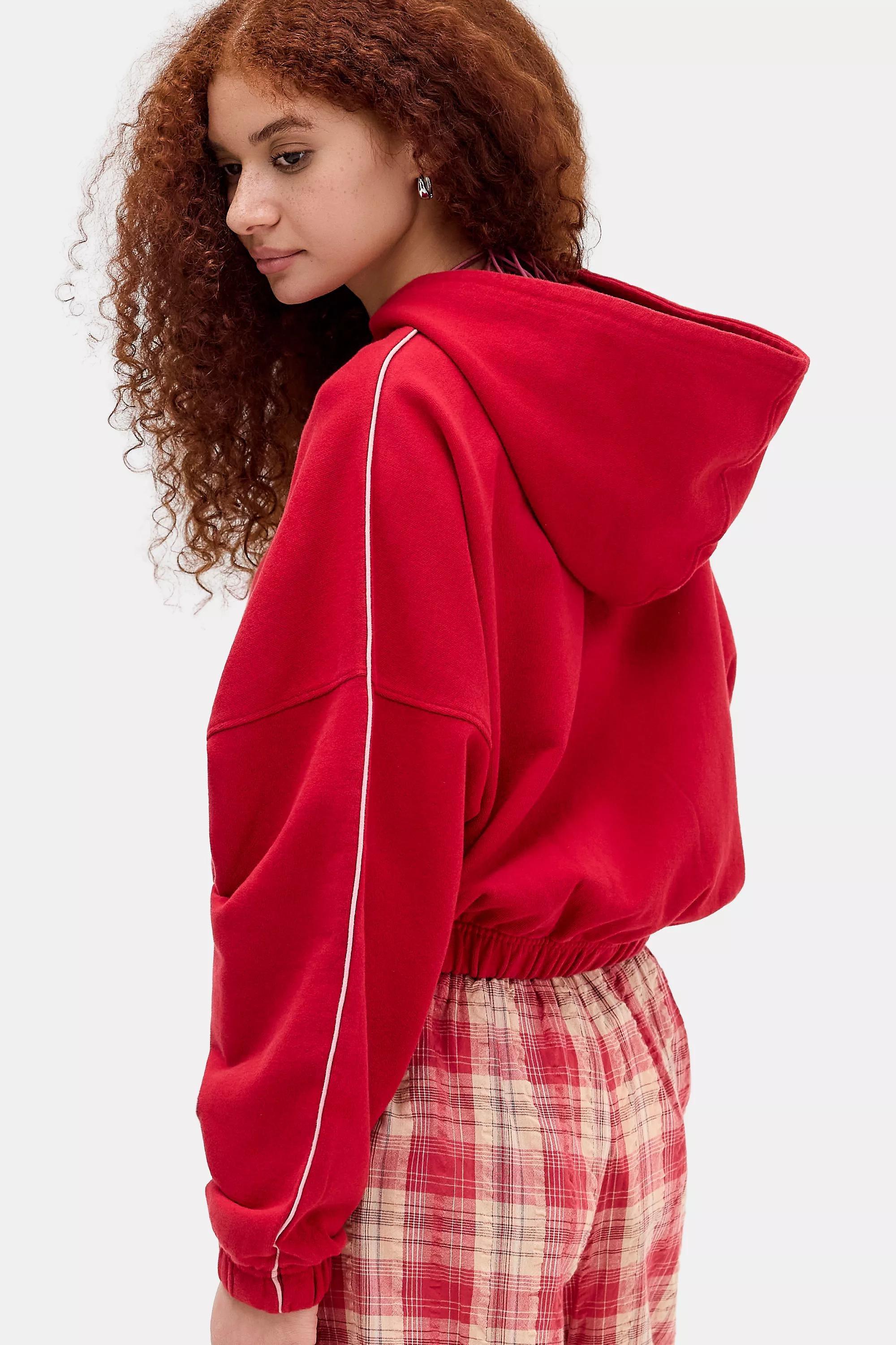 iets frans... Zip-Through Bubble Hem Hoodie, RED, large image number 3