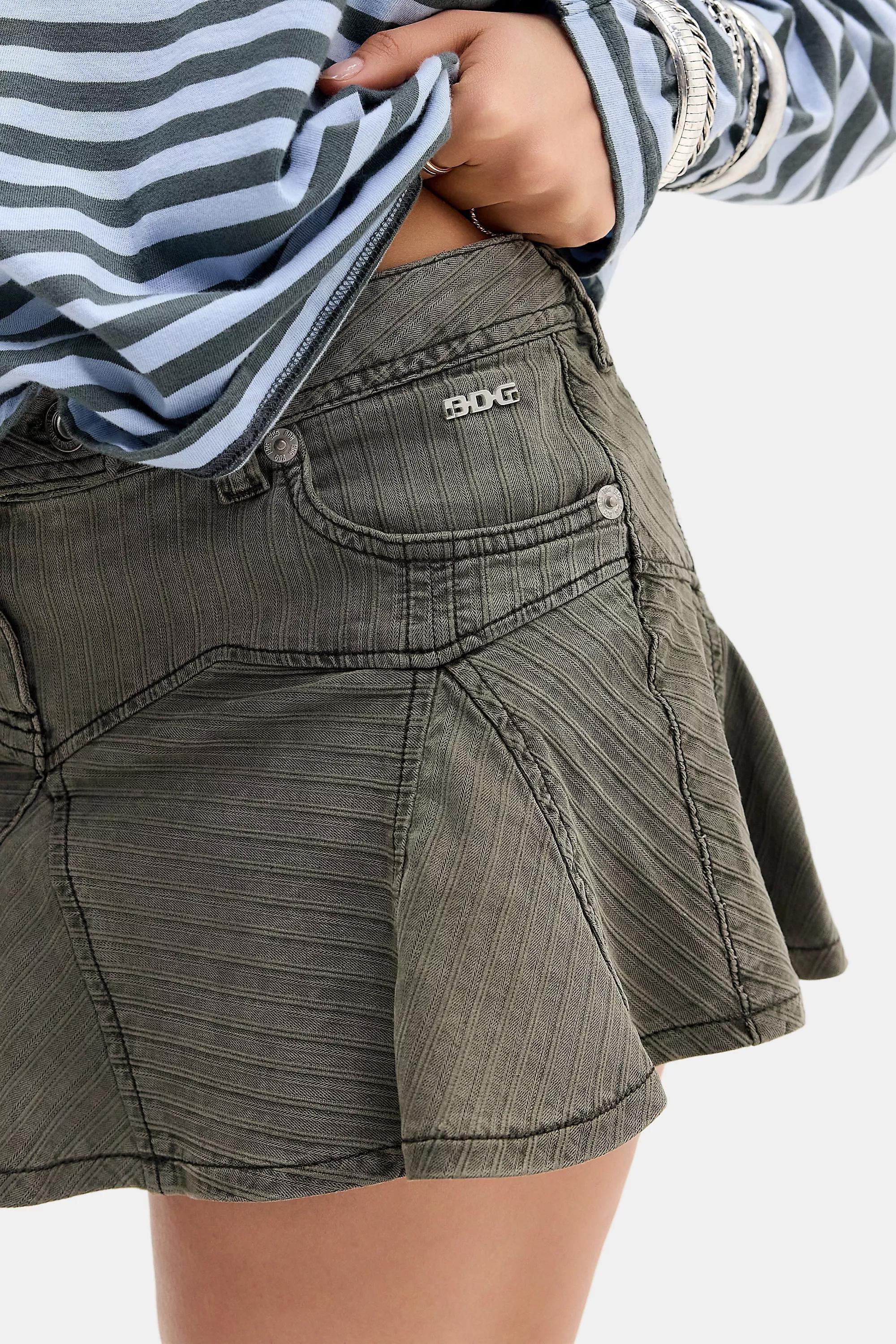 Khaki Bdg Godet Denim Mini Skirt, KHAKI, large image number 1