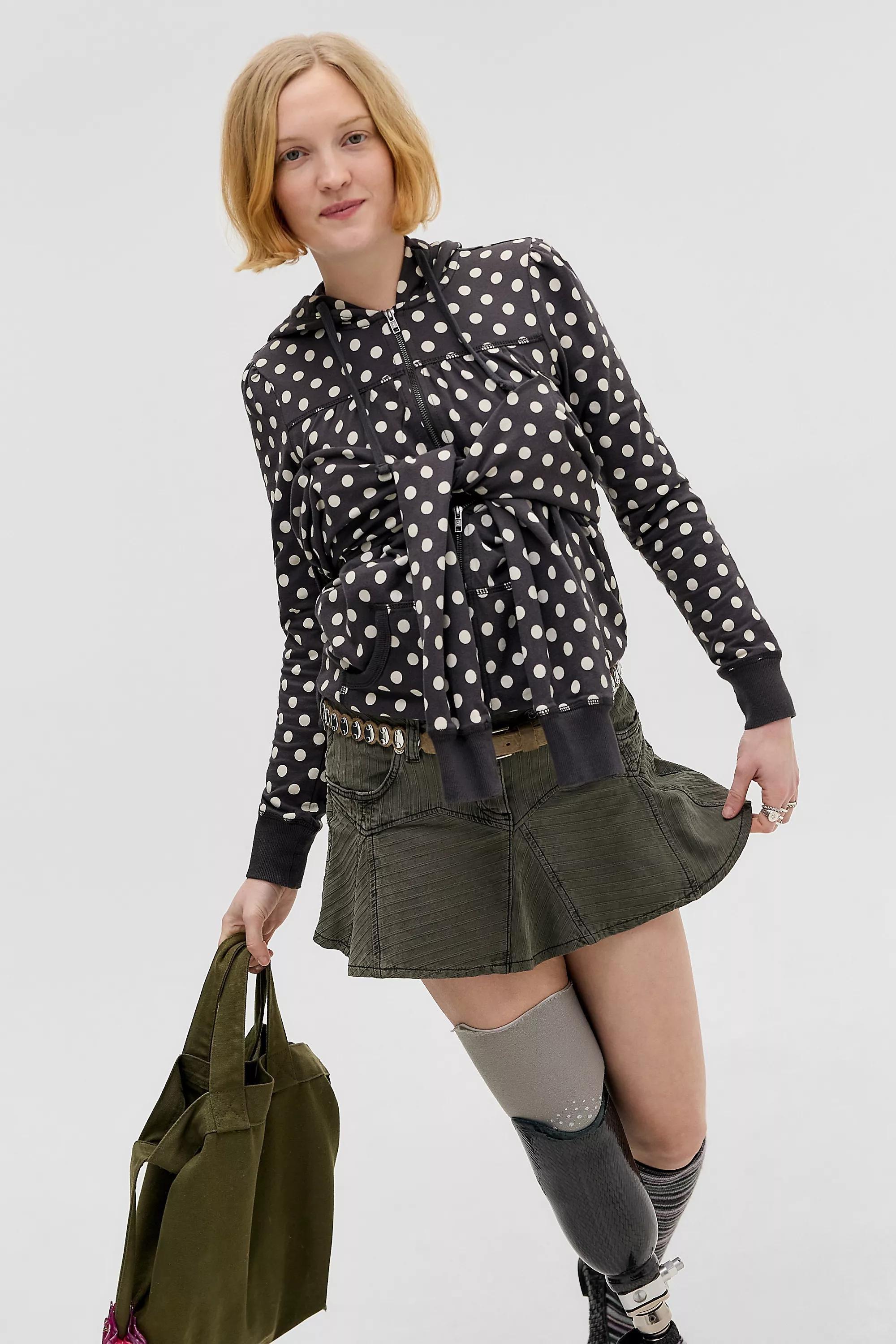 Khaki Bdg Godet Denim Mini Skirt, KHAKI, large image number 4