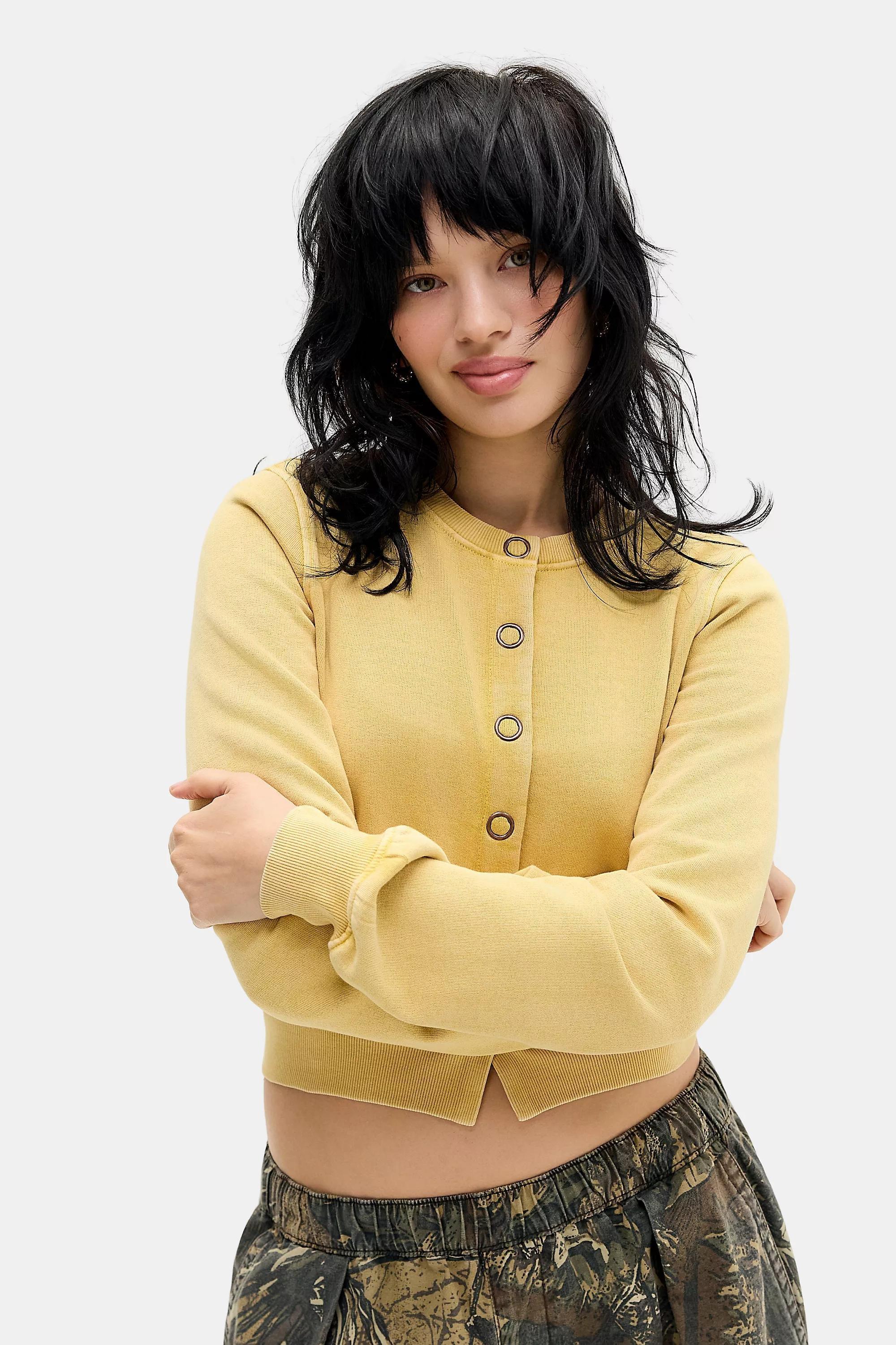 Yellow Kimchi Blue Cropped Jersey Cardigan, YEL, medium