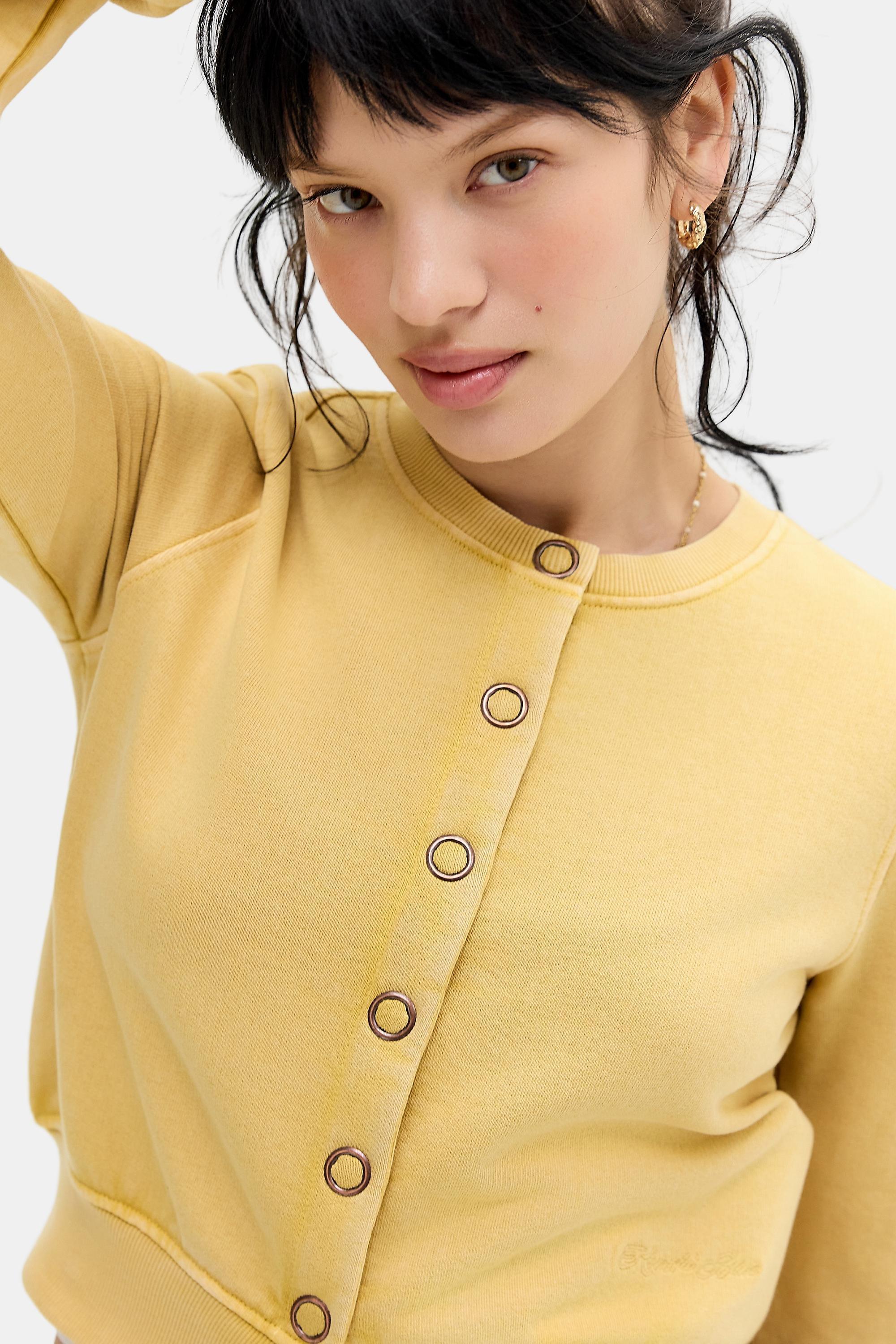Yellow Kimchi Blue Cropped Jersey Cardigan, YEL, medium