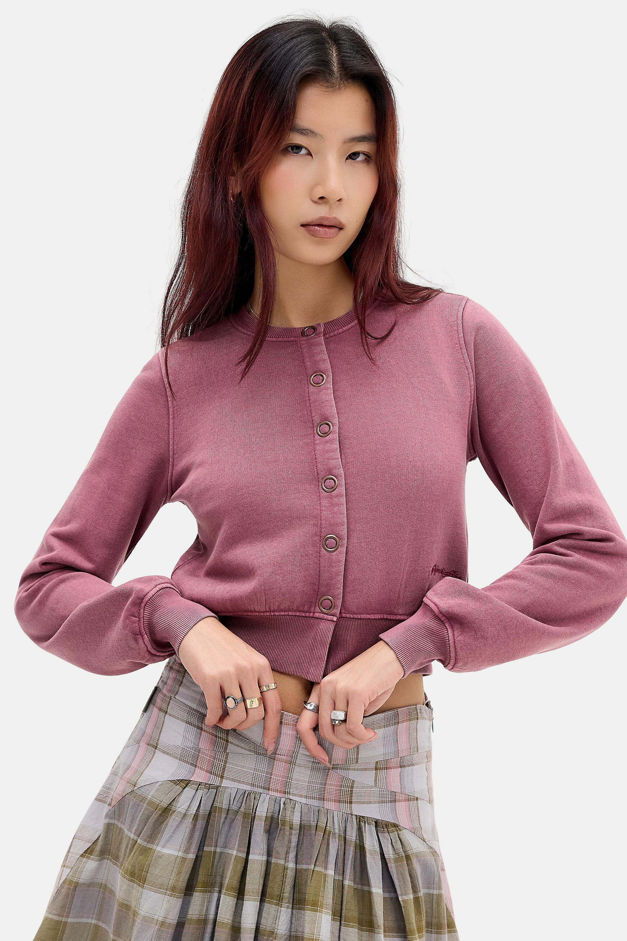 Pink Kimchi Blue Pink Cropped Jersey Cardigan, PINK, medium