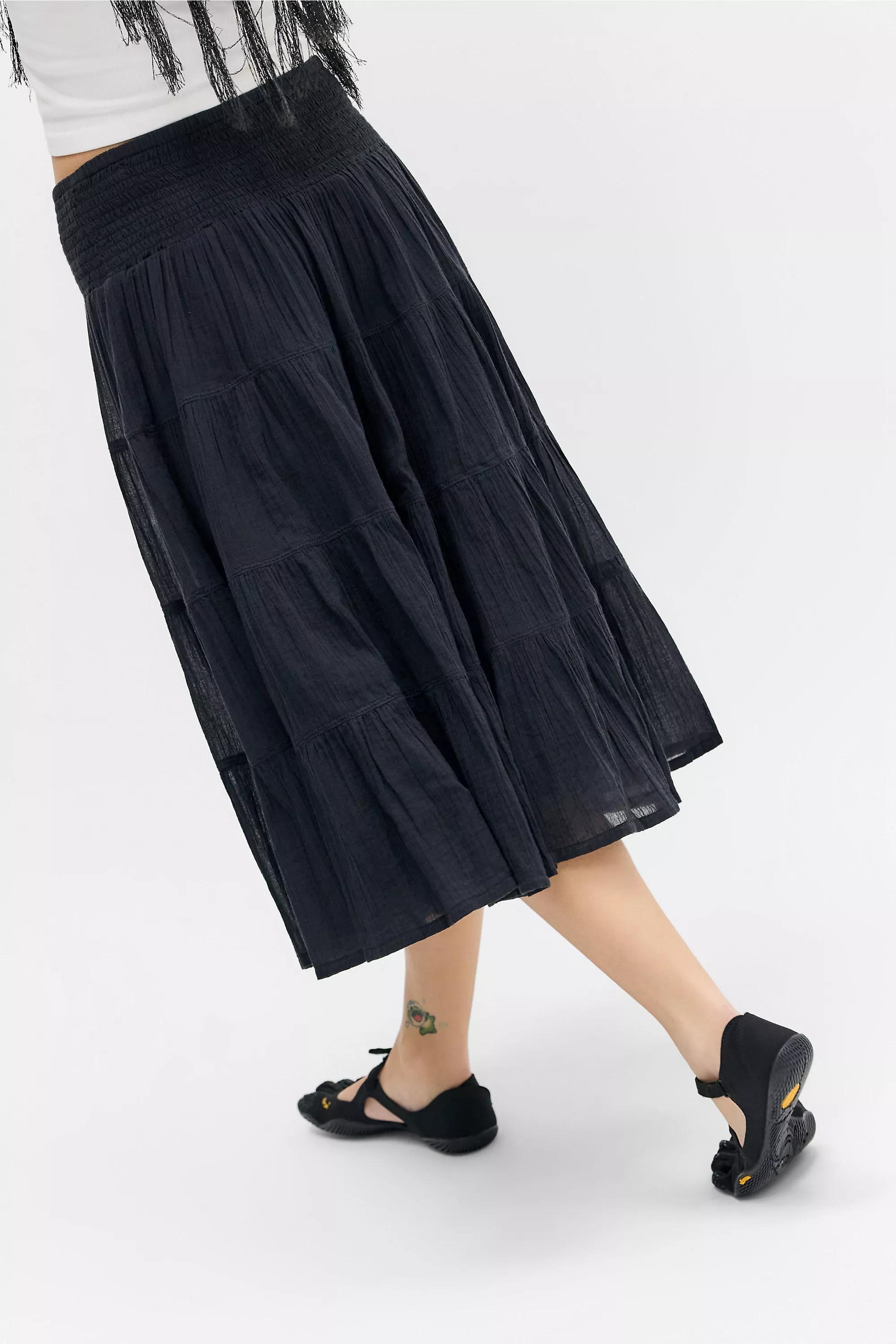 BLACK Kimchi Blue Bea Voile Tiered Midi Skirt, BLK, large image number 3