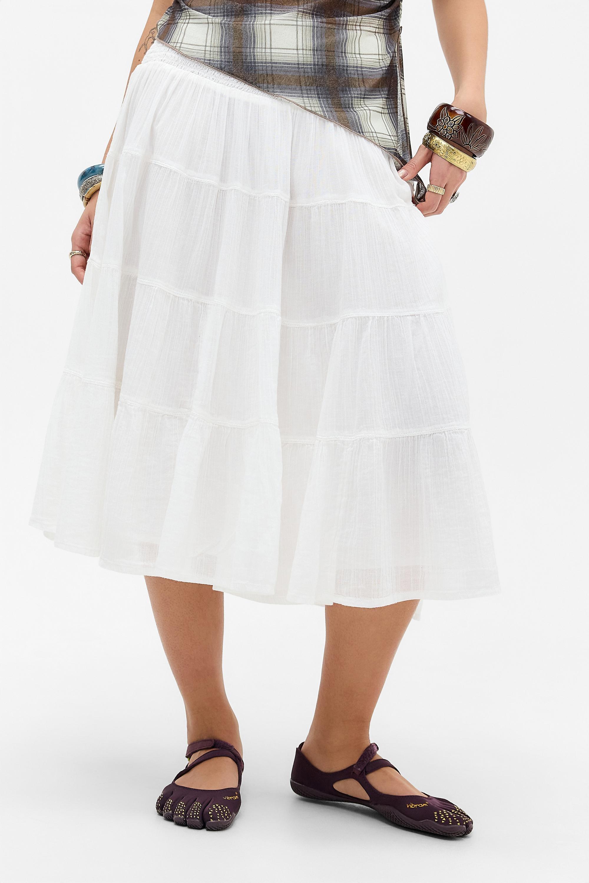Cream Kimchi Blue Bea Voile Tiered Midi Skirt, IVRY, large image number 0