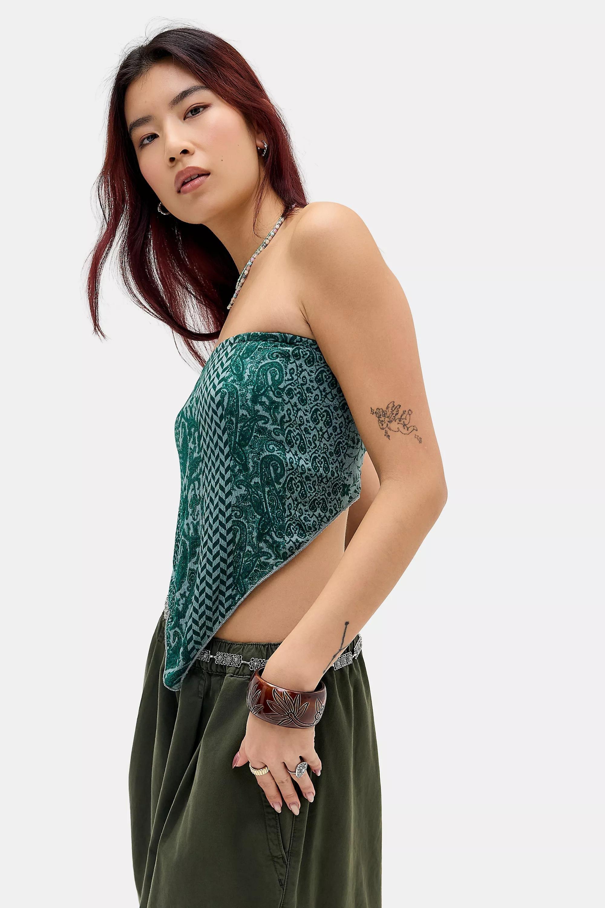 Green Uo Scarf Print Bandeau Top, GRN, large image number 0