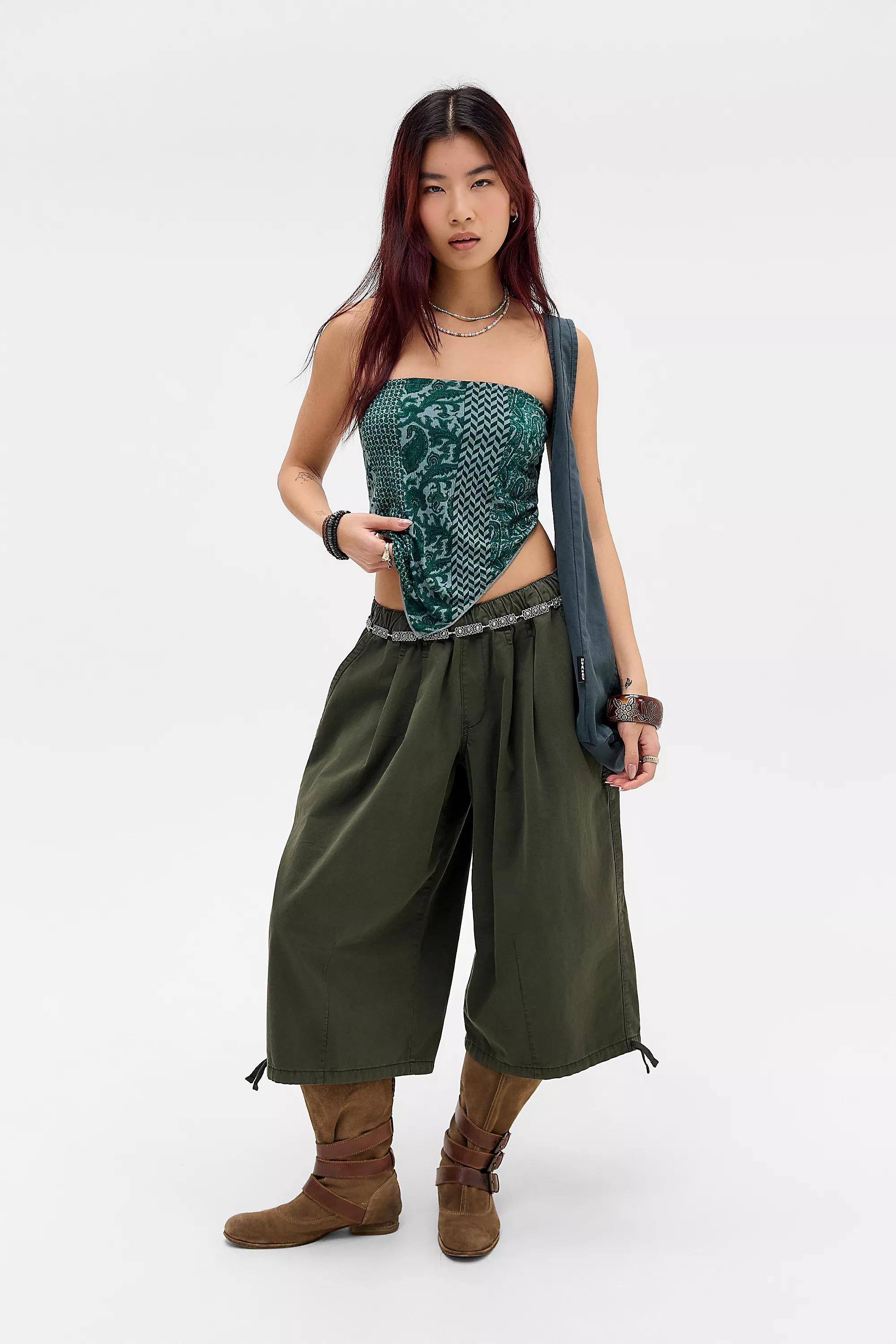 Green Uo Scarf Print Bandeau Top, GRN, large image number 2