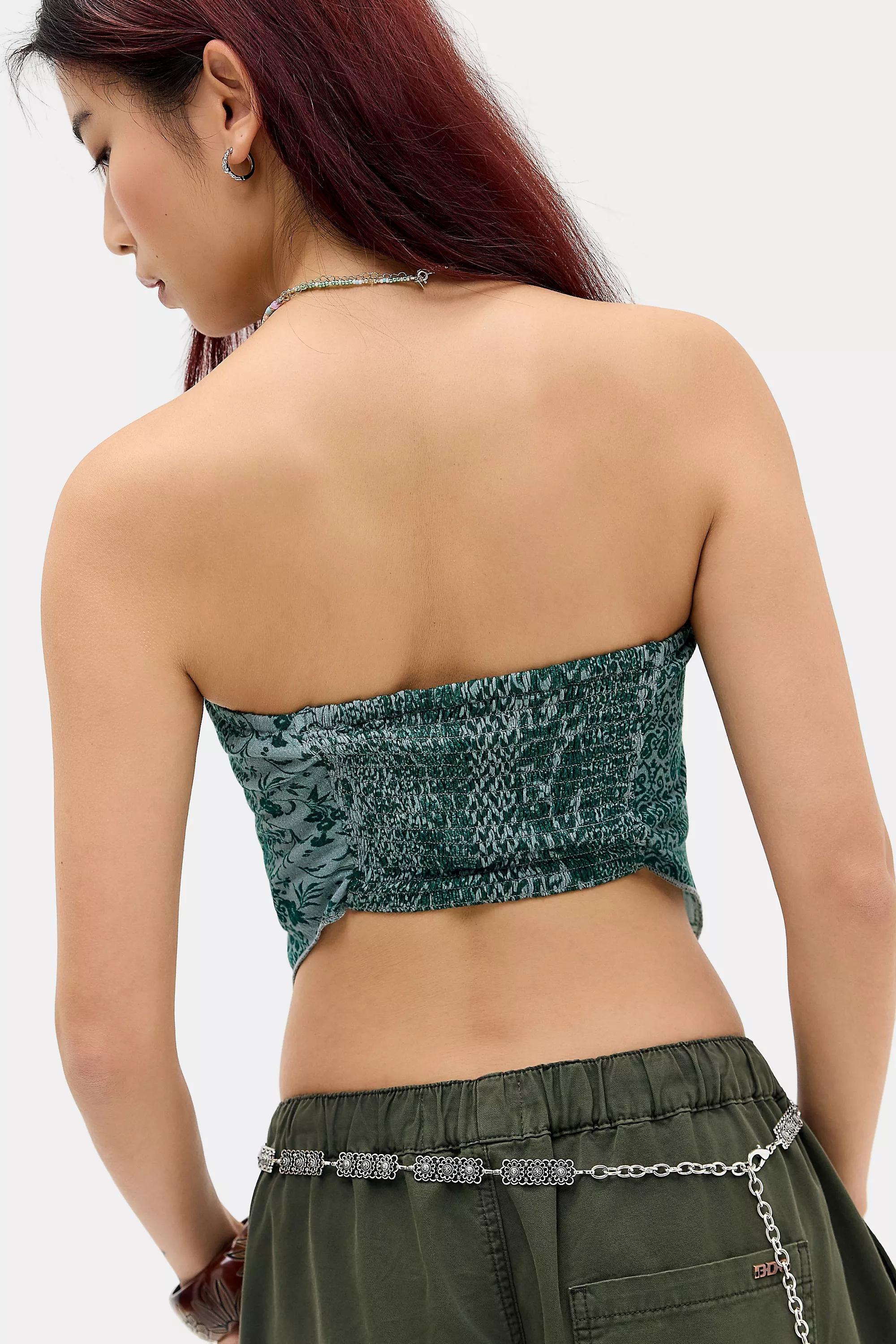 Green Uo Scarf Print Bandeau Top, GRN, large image number 3