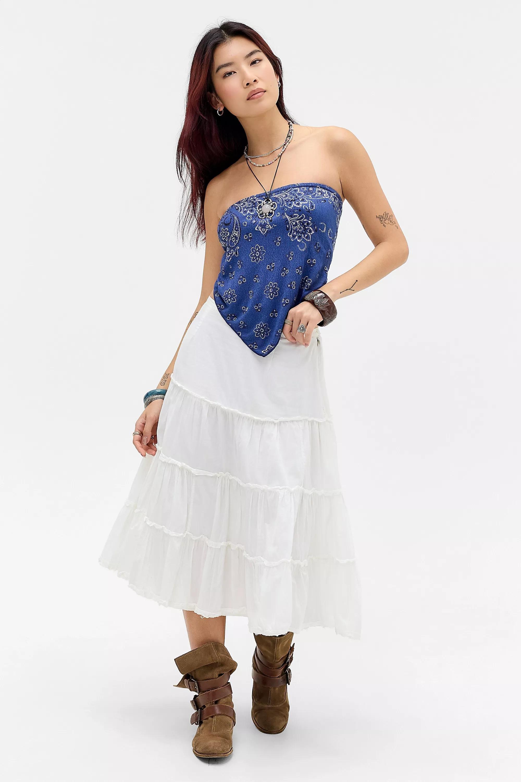 Blue Uo Scarf Print Bandeau Top, BLUE, large image number 1