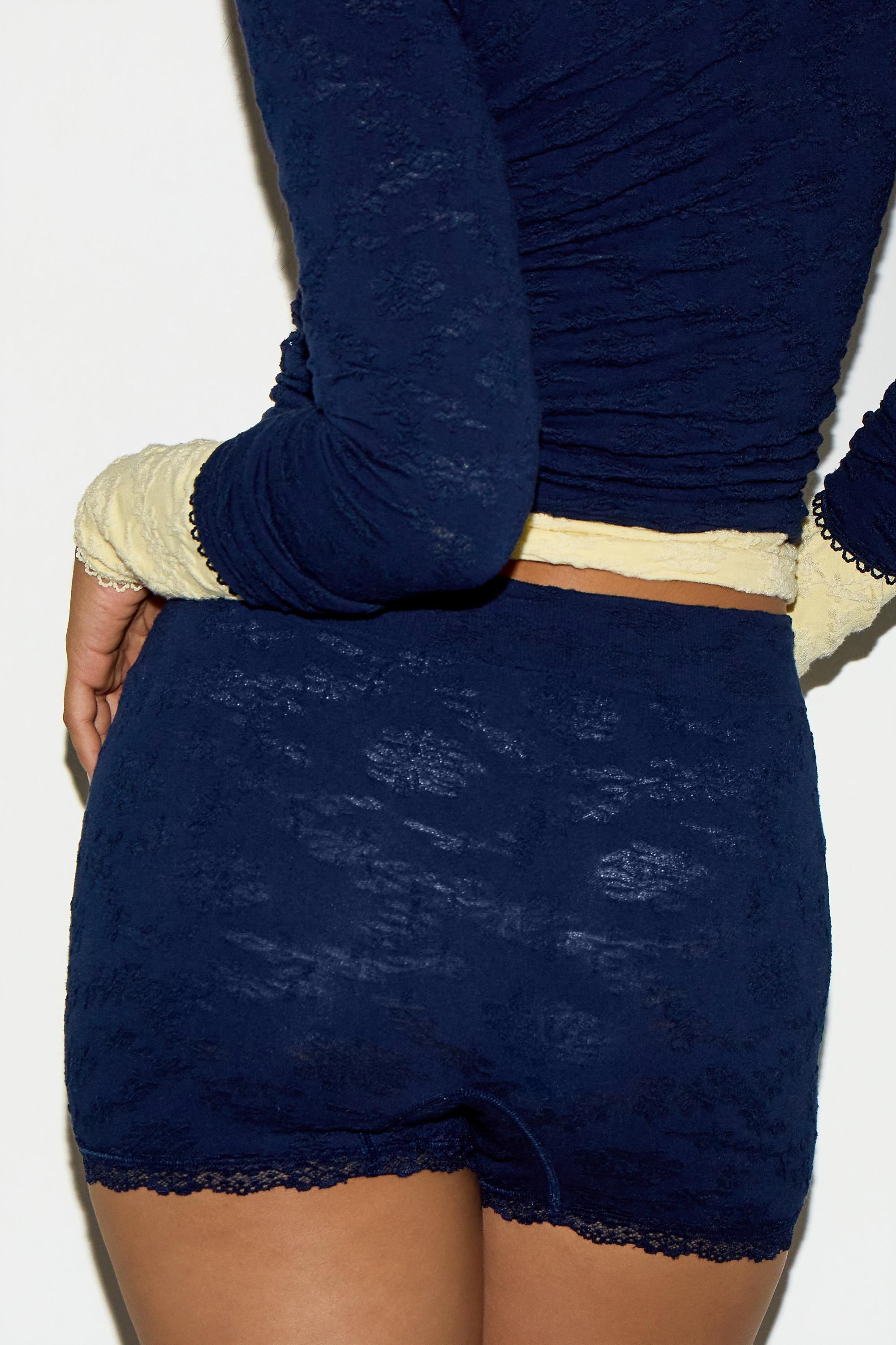 Blue Out From Under Lace Trim Mini Shorts, NAVY, large image number 1