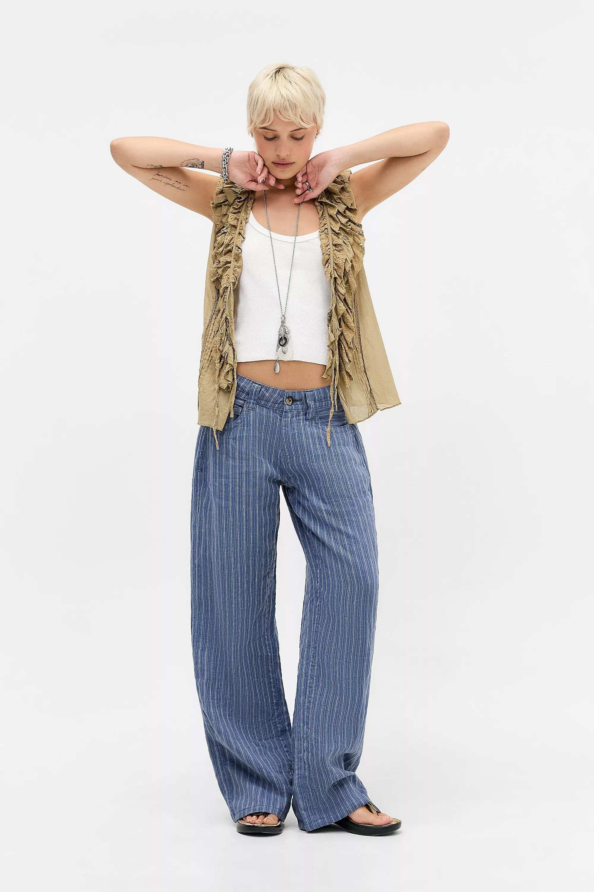Blue Bdg Blue Kayla Linen Trousers, BLUE, medium