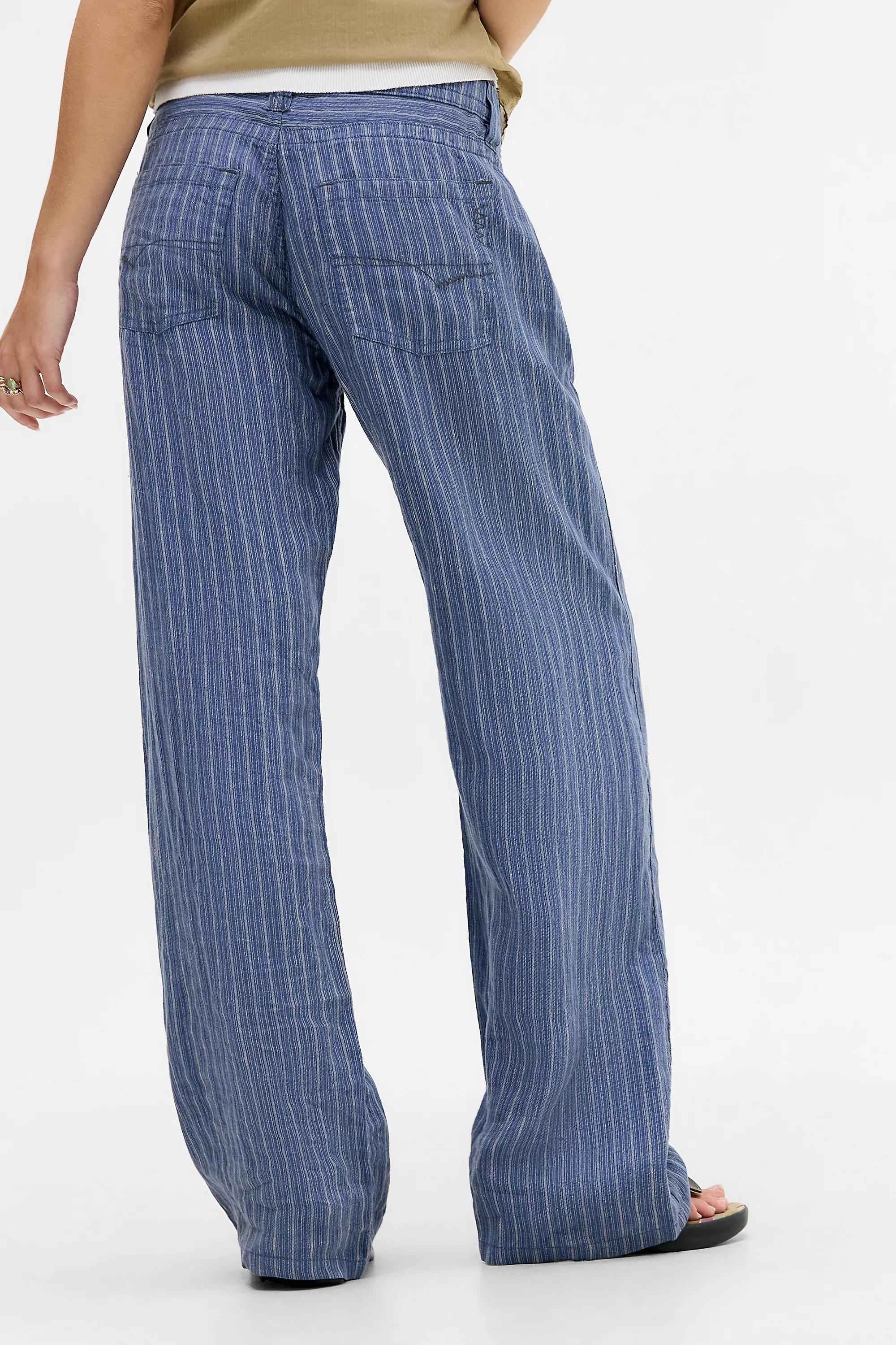 Blue Bdg Blue Kayla Linen Trousers, BLUE, large image number 3