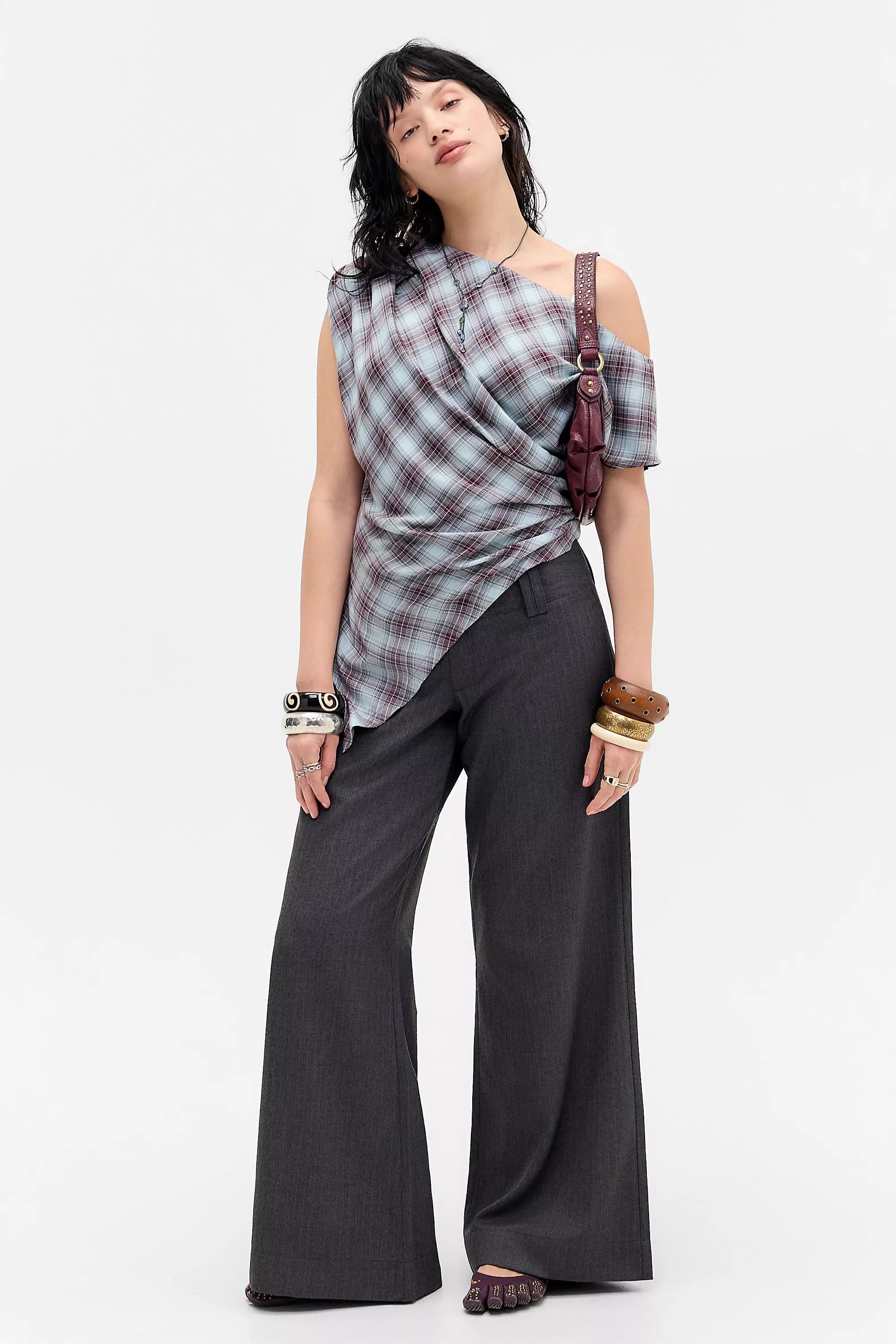 Grey Uo Charli Grey Loose Flare Trousers, GREY, medium