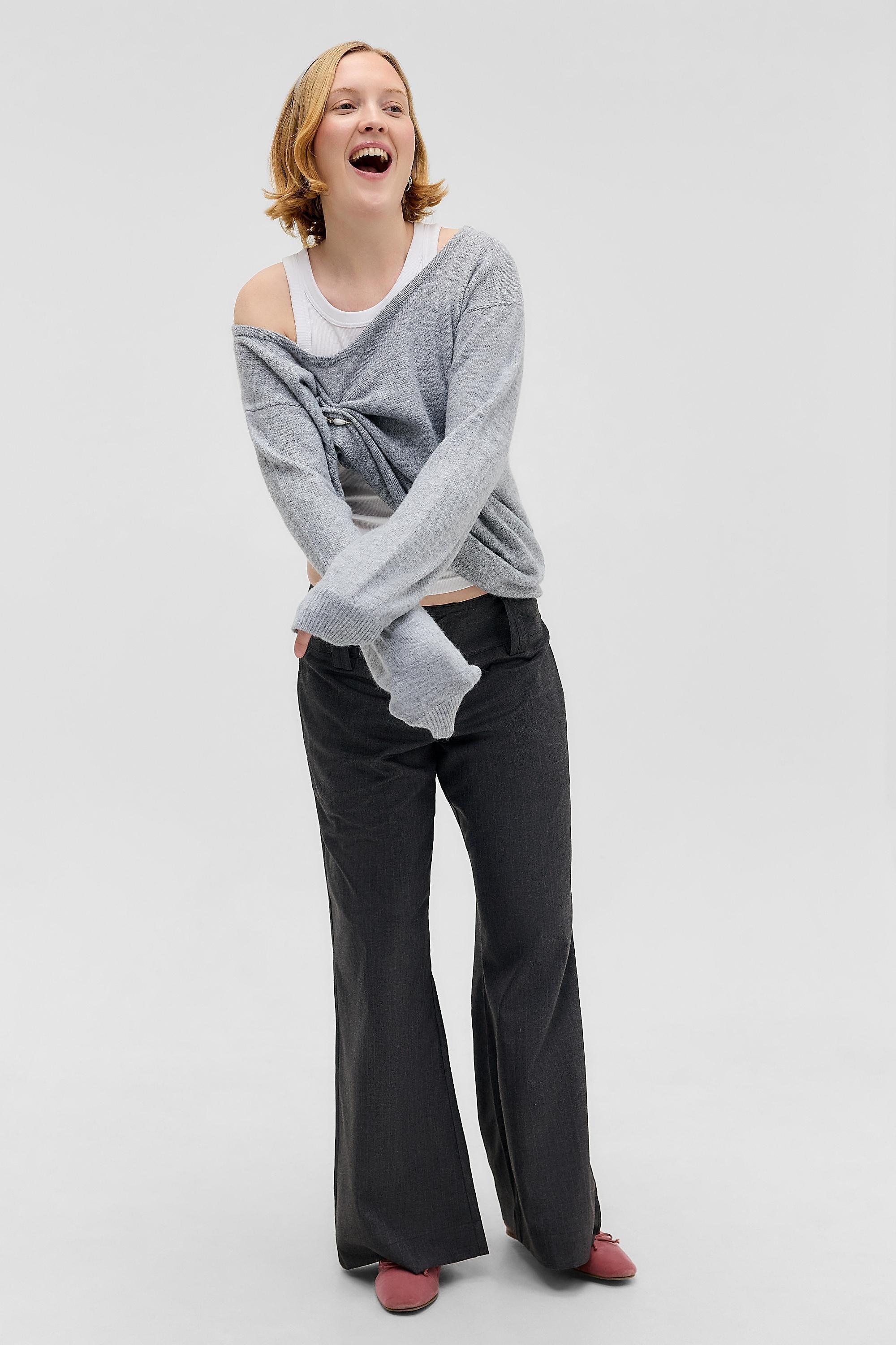 Grey Uo Charli Grey Loose Flare Trousers, GREY, large image number 4