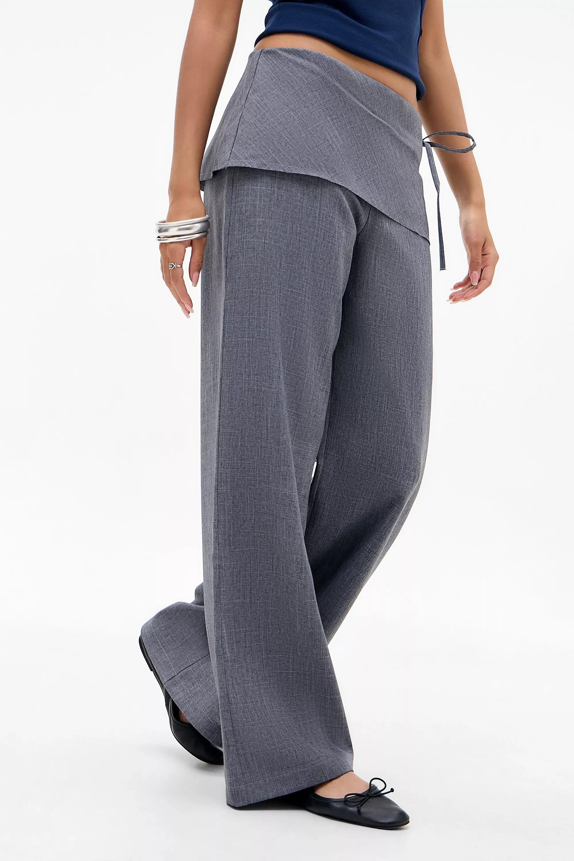 Grey Uo Side Tie Skirt Trousers, GREY, large image number 0