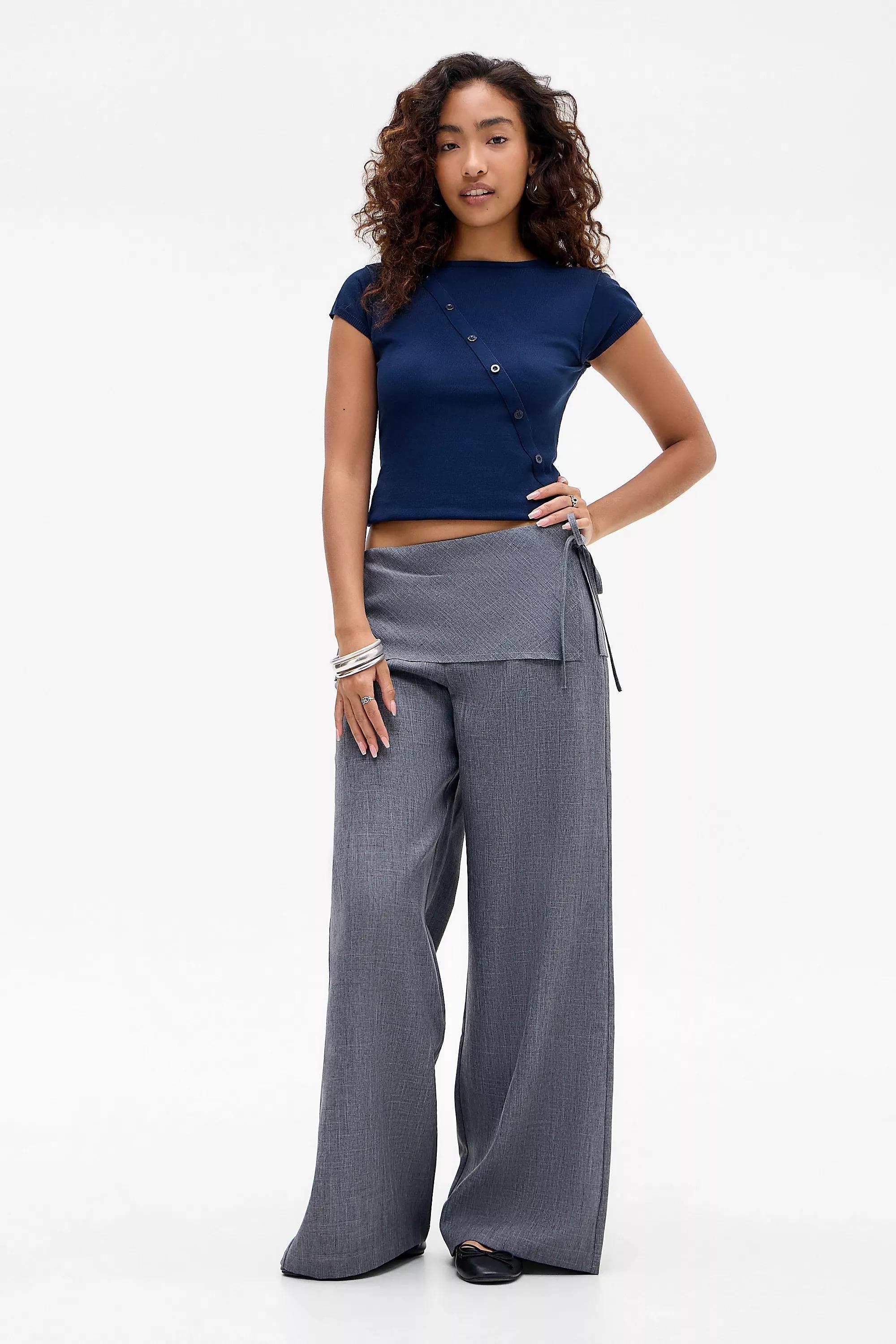 Grey Uo Side Tie Skirt Trousers, GREY, large image number 1