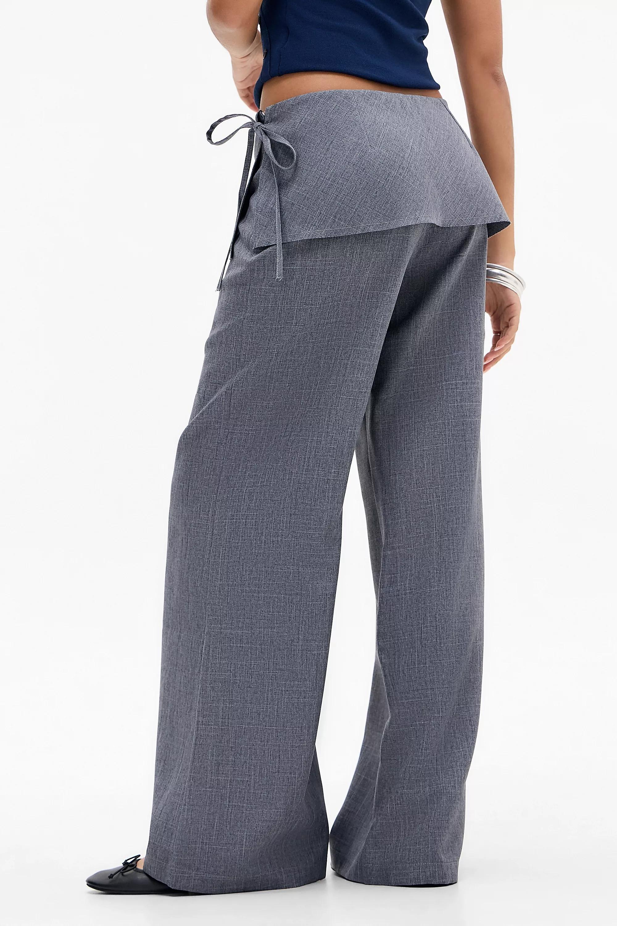 Grey Uo Side Tie Skirt Trousers, GREY, large image number 3
