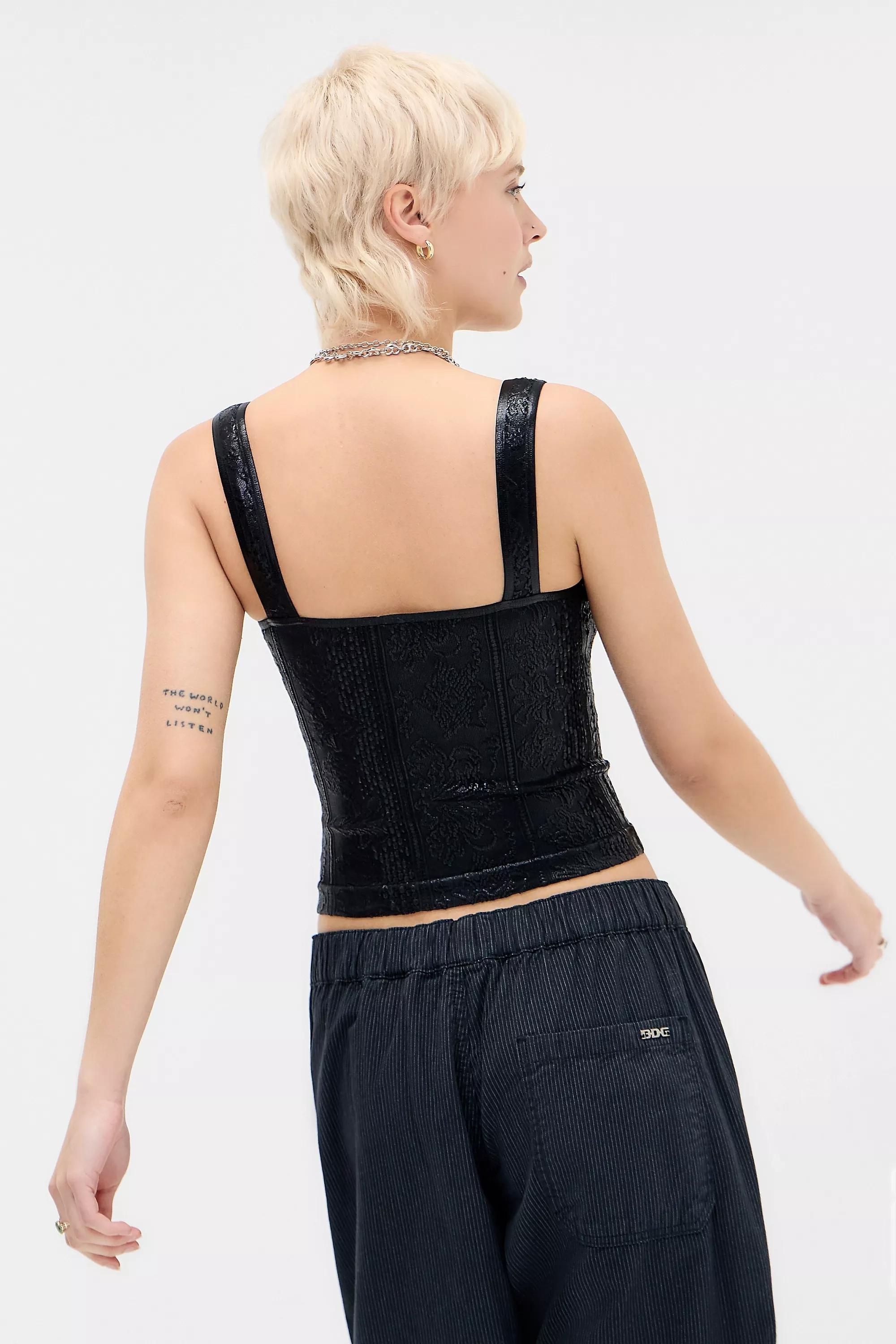 Black Out From Under V-Neck Tapestry Seamless Tank Top, BLK, large image number 3