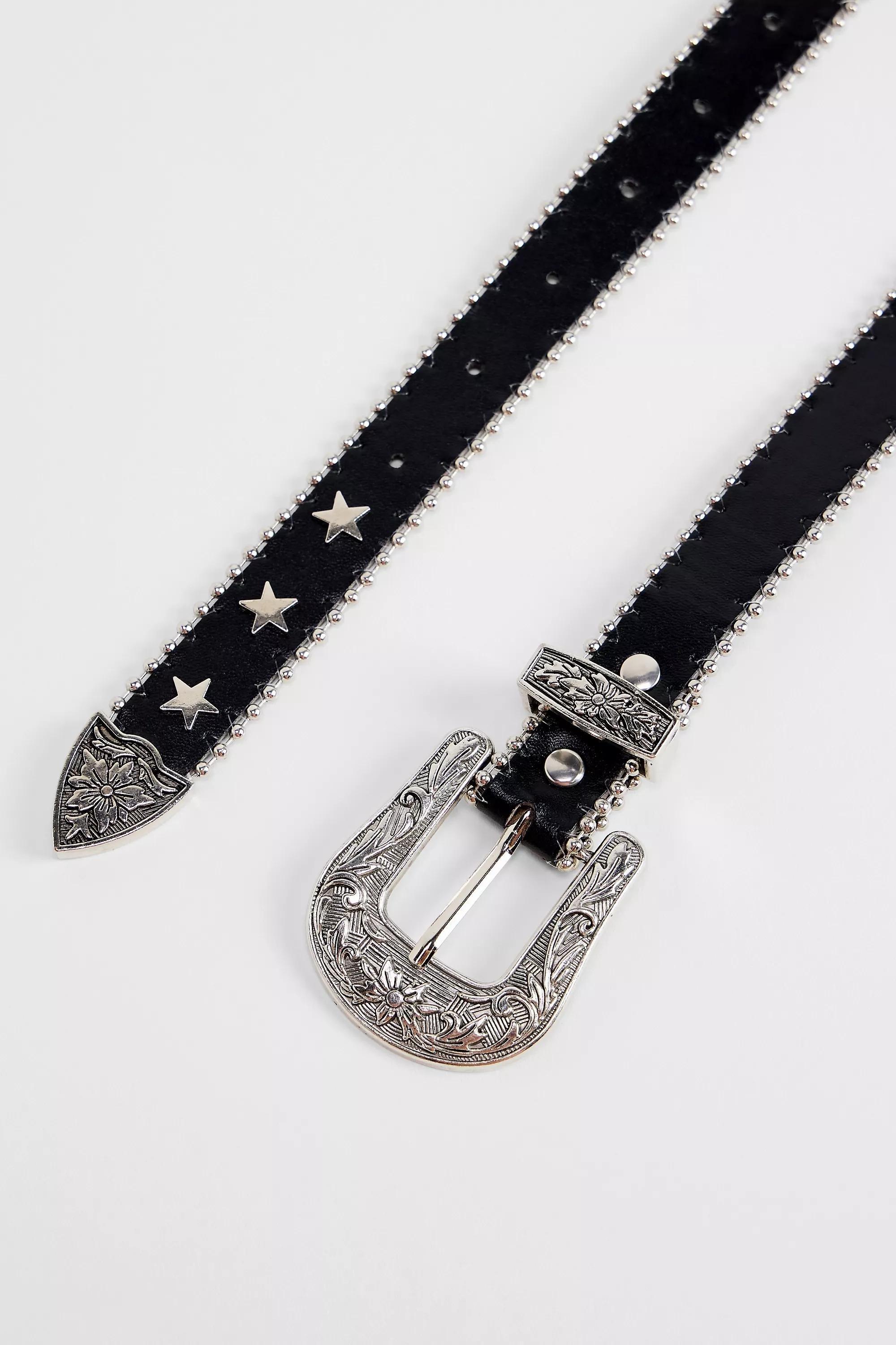 Black Uo Star Skinny Faux Leather Belt, BLK, large image number 2