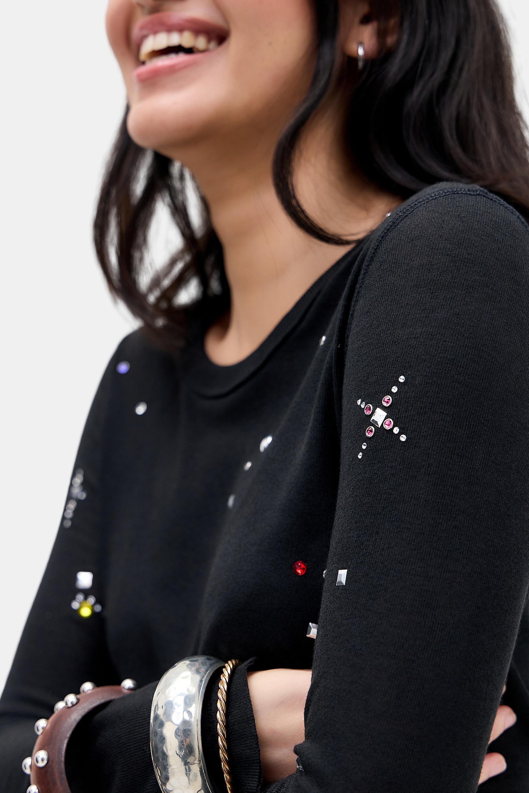 Black Jaded London Studded Mist Long Sleeve T-Shirt, BLK, medium