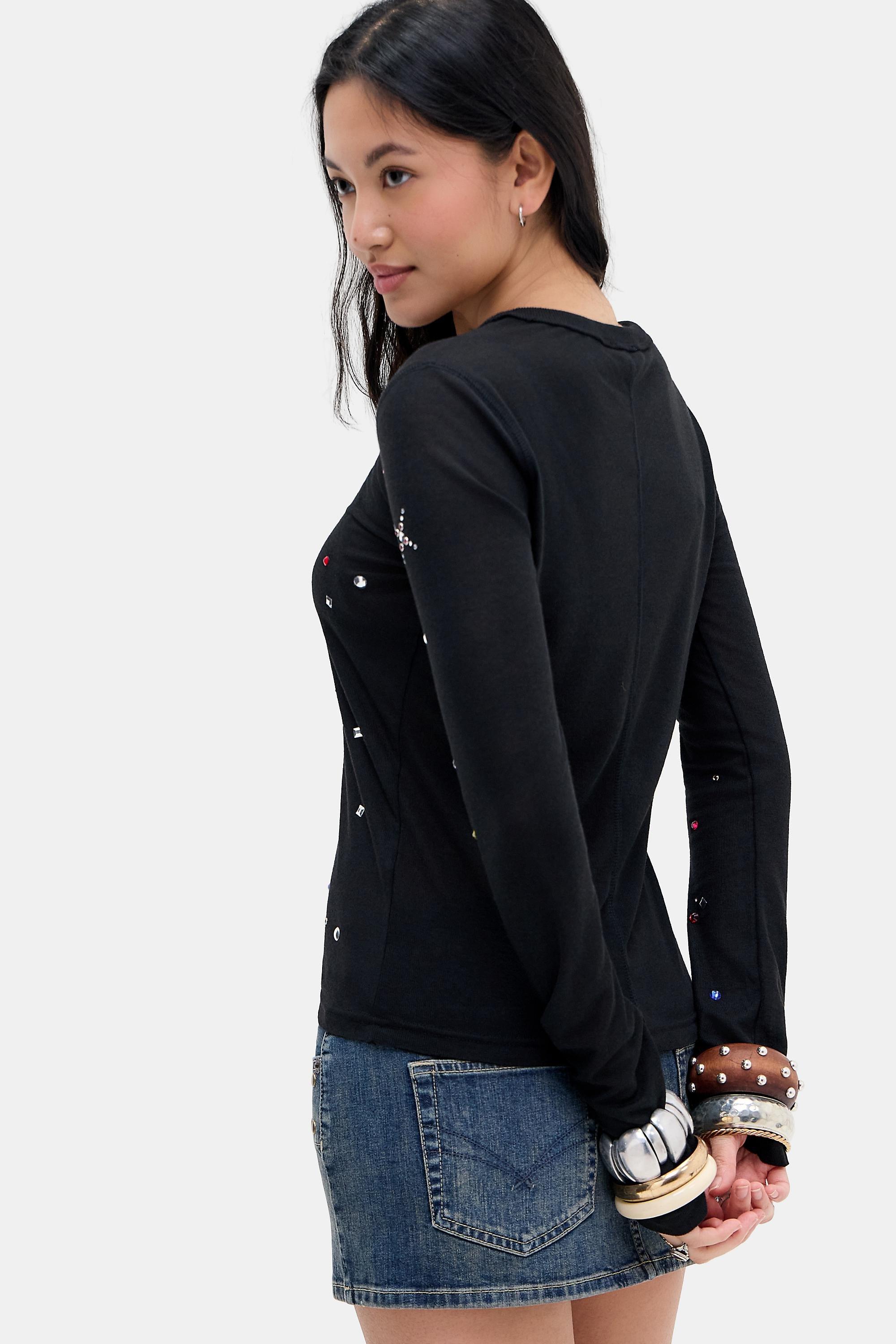 Black Jaded London Studded Mist Long Sleeve T-Shirt, BLK, large image number 3