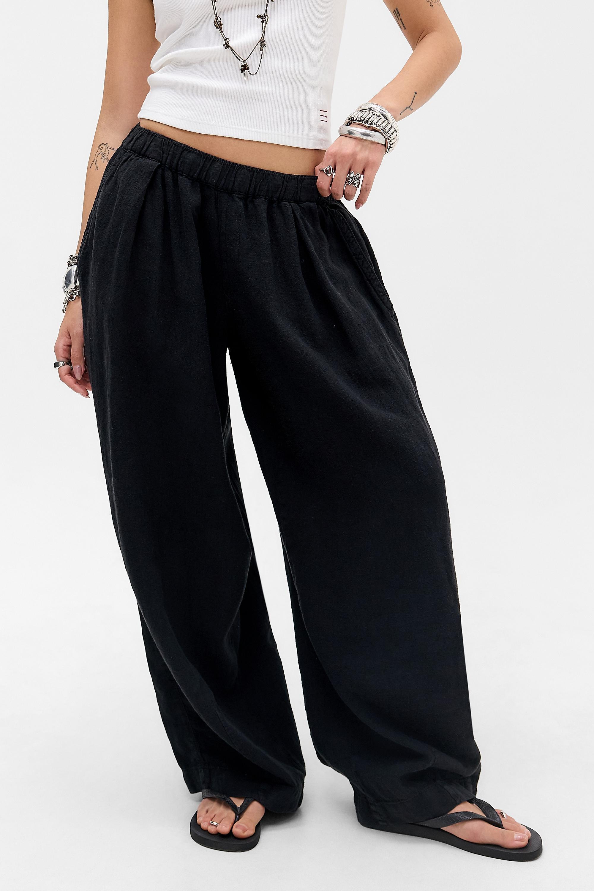 Black Bdg Bobbi Baggy Linen Cocoon Trousers, BLK, large image number 0