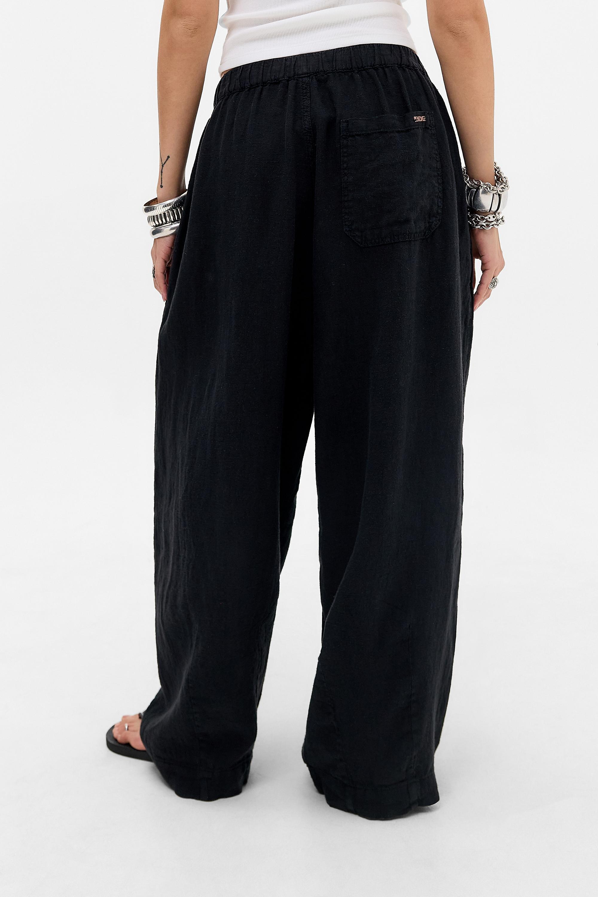 Black Bdg Bobbi Baggy Linen Cocoon Trousers, BLK, large image number 2