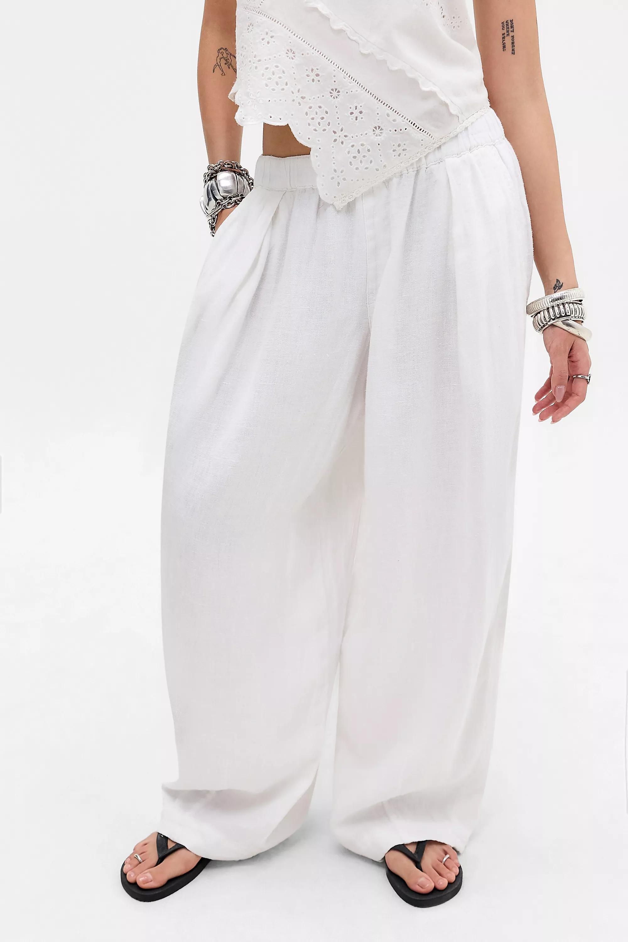 White Bdg Bobbi Baggy Linen Cocoon Trousers, WHT, large image number 0